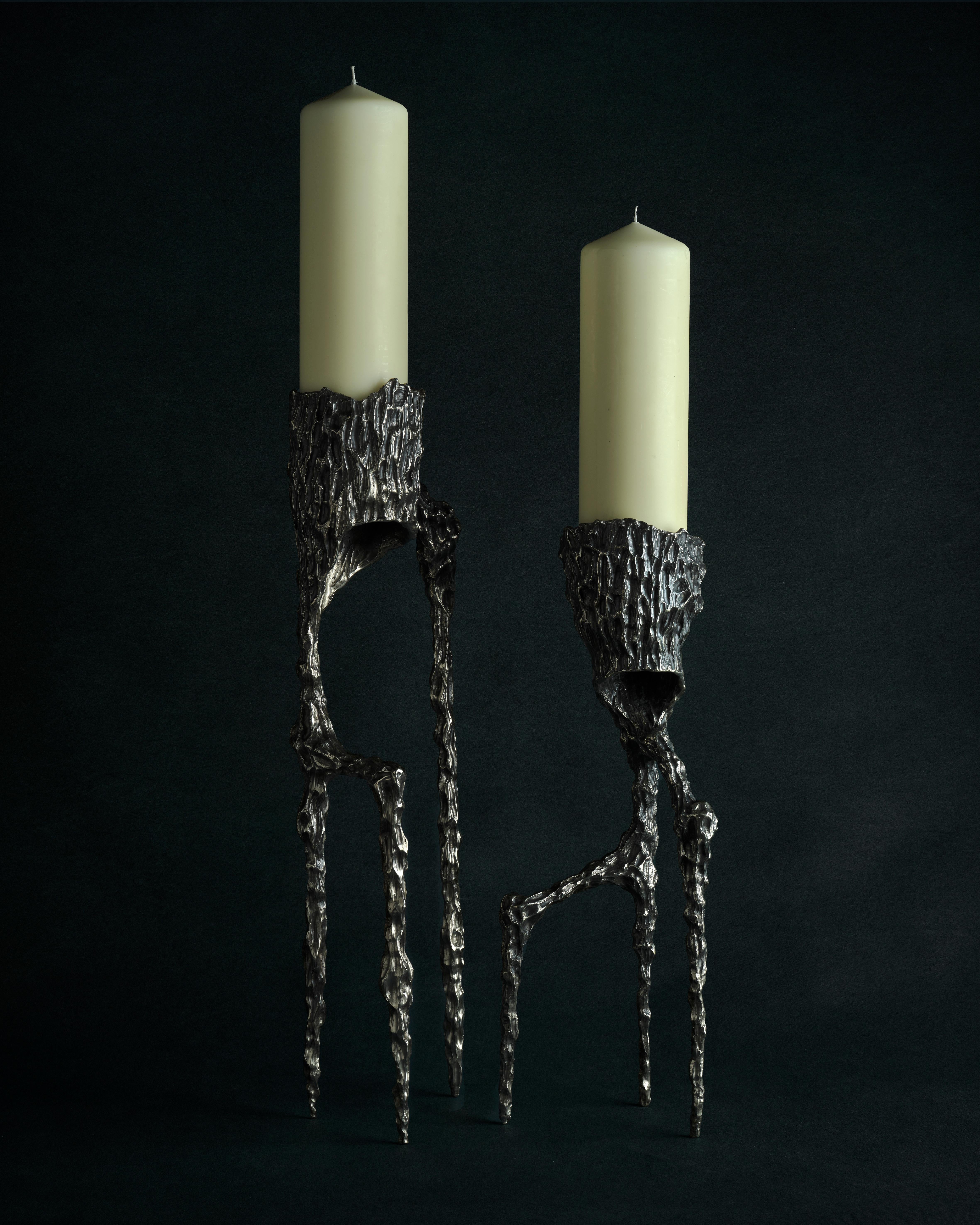 French Contemporary Unique White Bronze Candleholder Vanité 33 by William Guillon For Sale