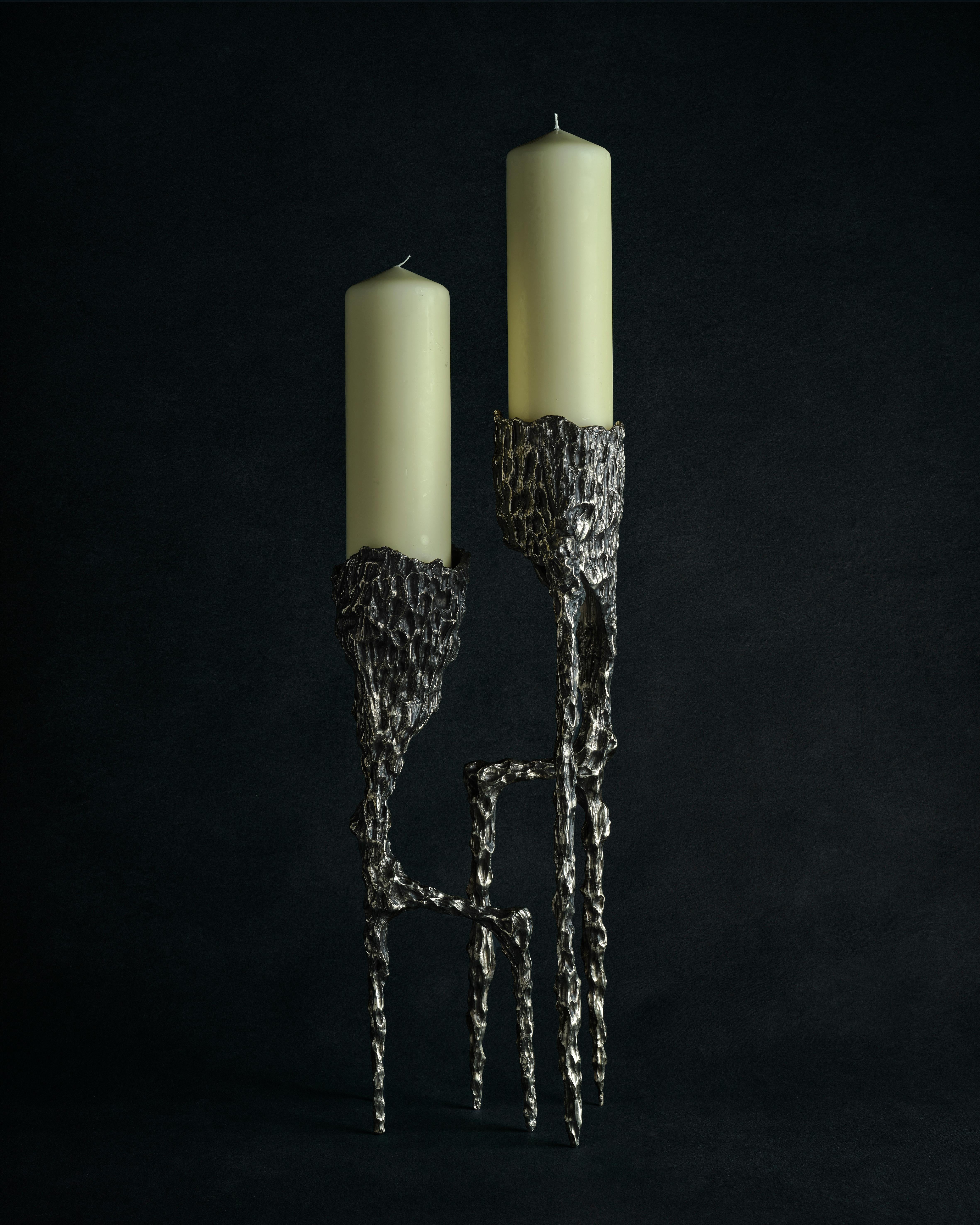 French Contemporary Unique White Bronze Candleholder Vanité 33 by William Guillon For Sale