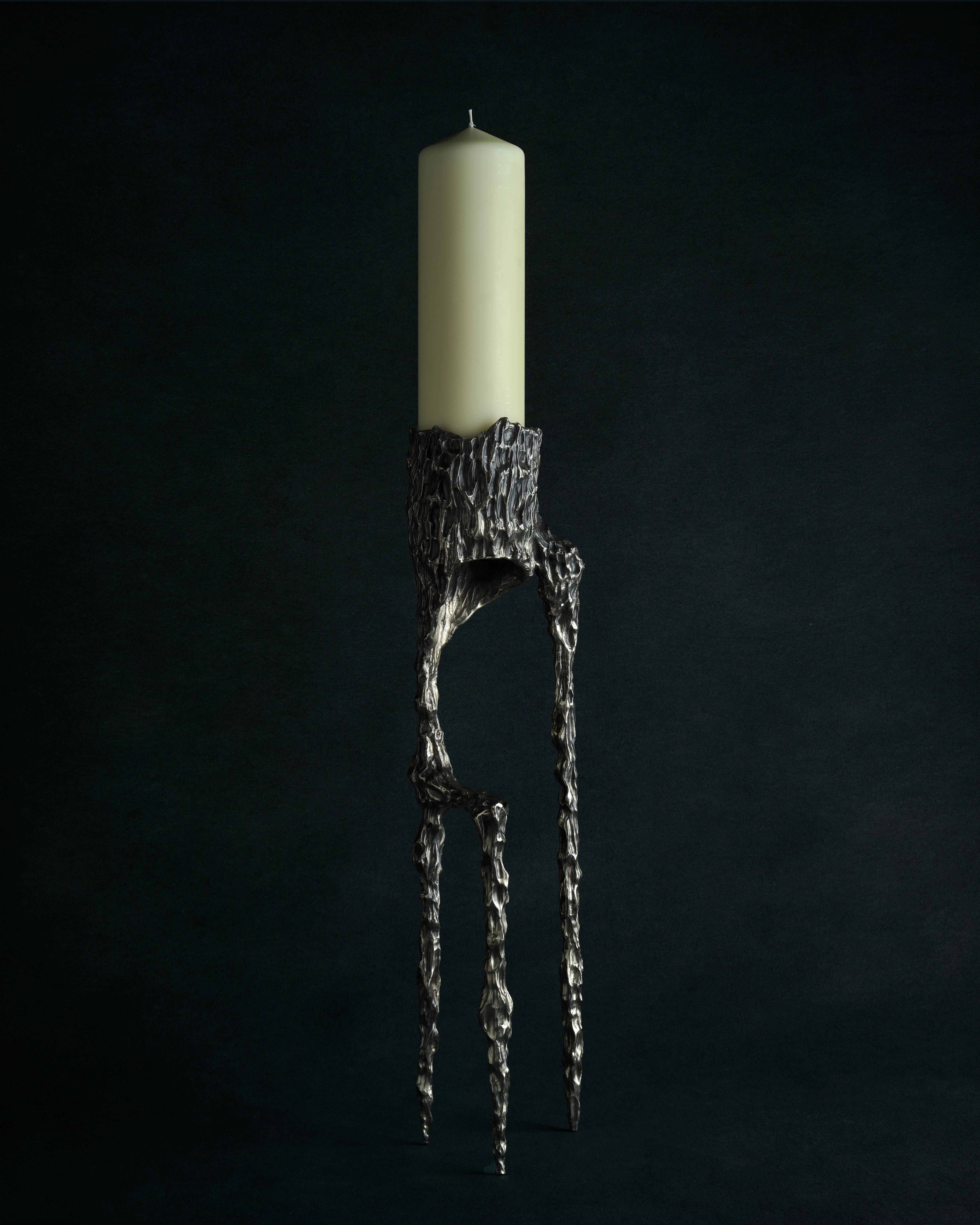Hand-Carved Contemporary Unique White Bronze Candleholder Vanité 33 by William Guillon For Sale