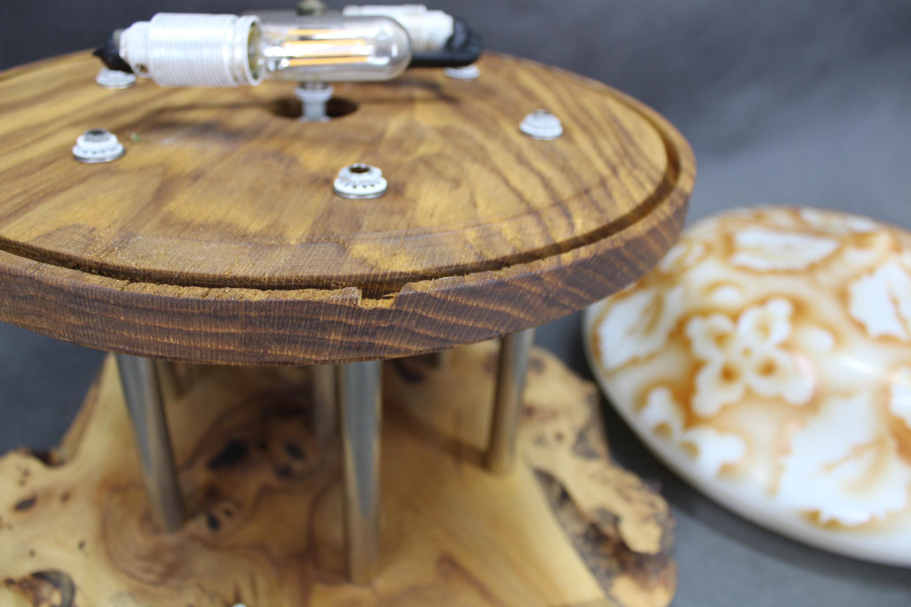 Contemporary Unique Wooden Table Lamp with Glass Shade For Sale 6