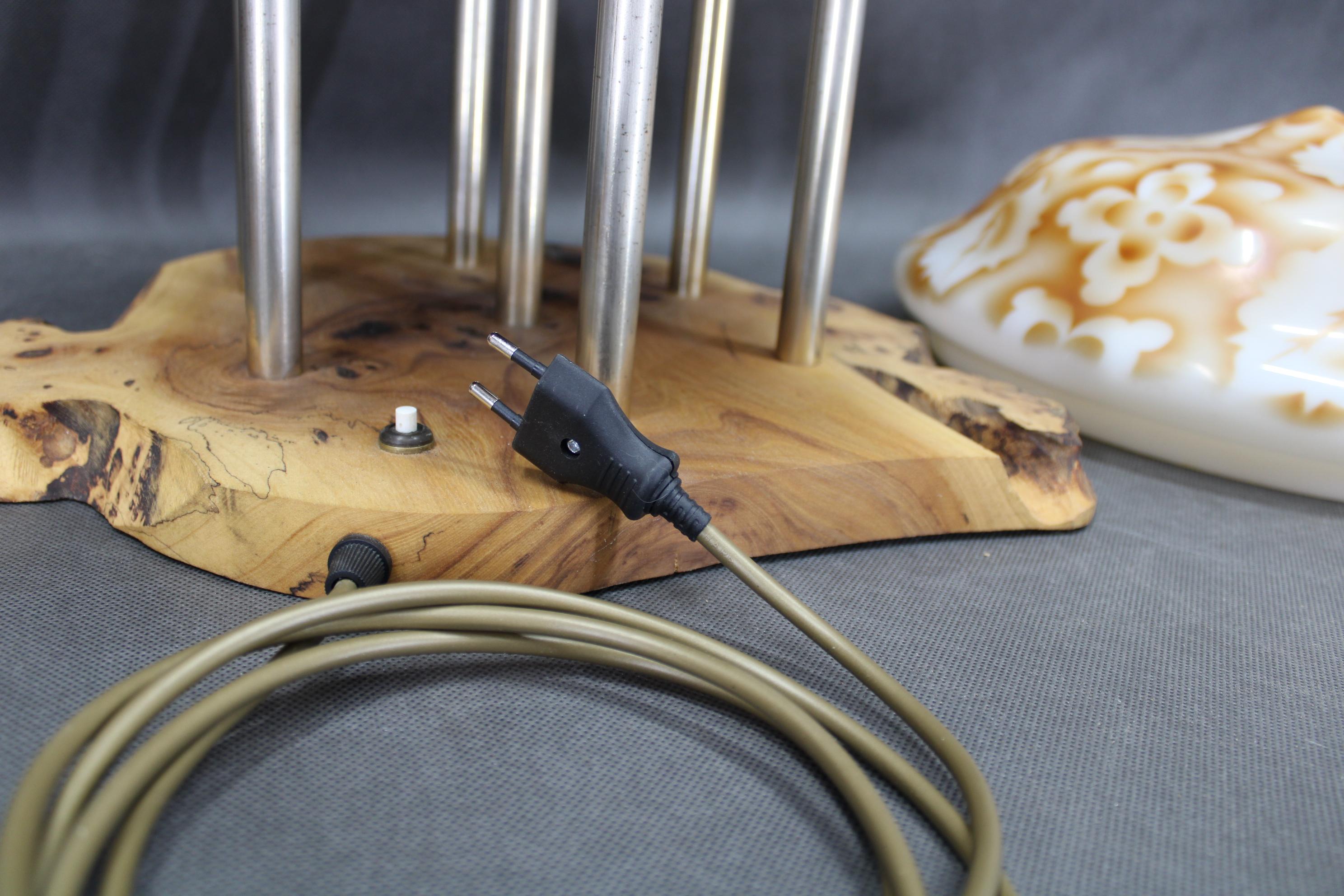 Contemporary Unique Wooden Table Lamp with Glass Shade For Sale 7