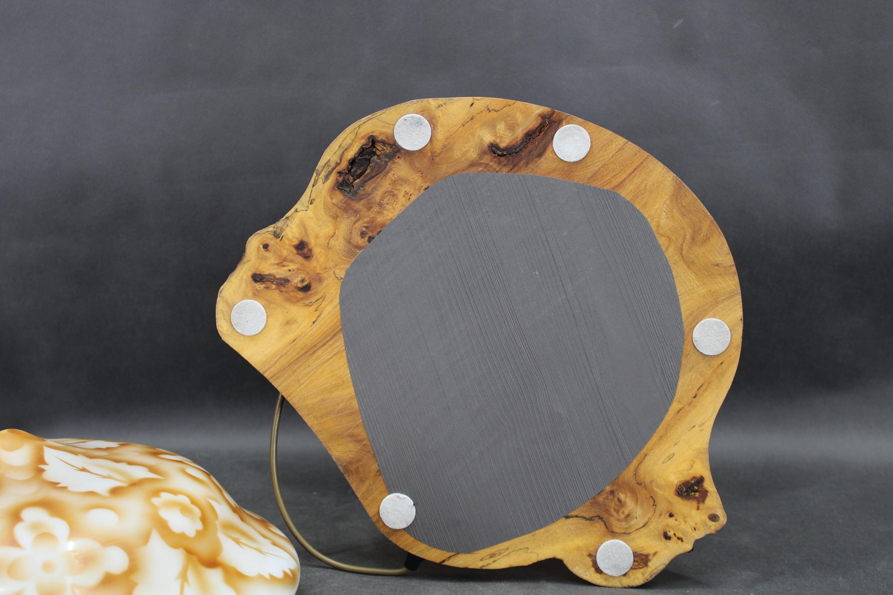 Contemporary Unique Wooden Table Lamp with Glass Shade For Sale 9