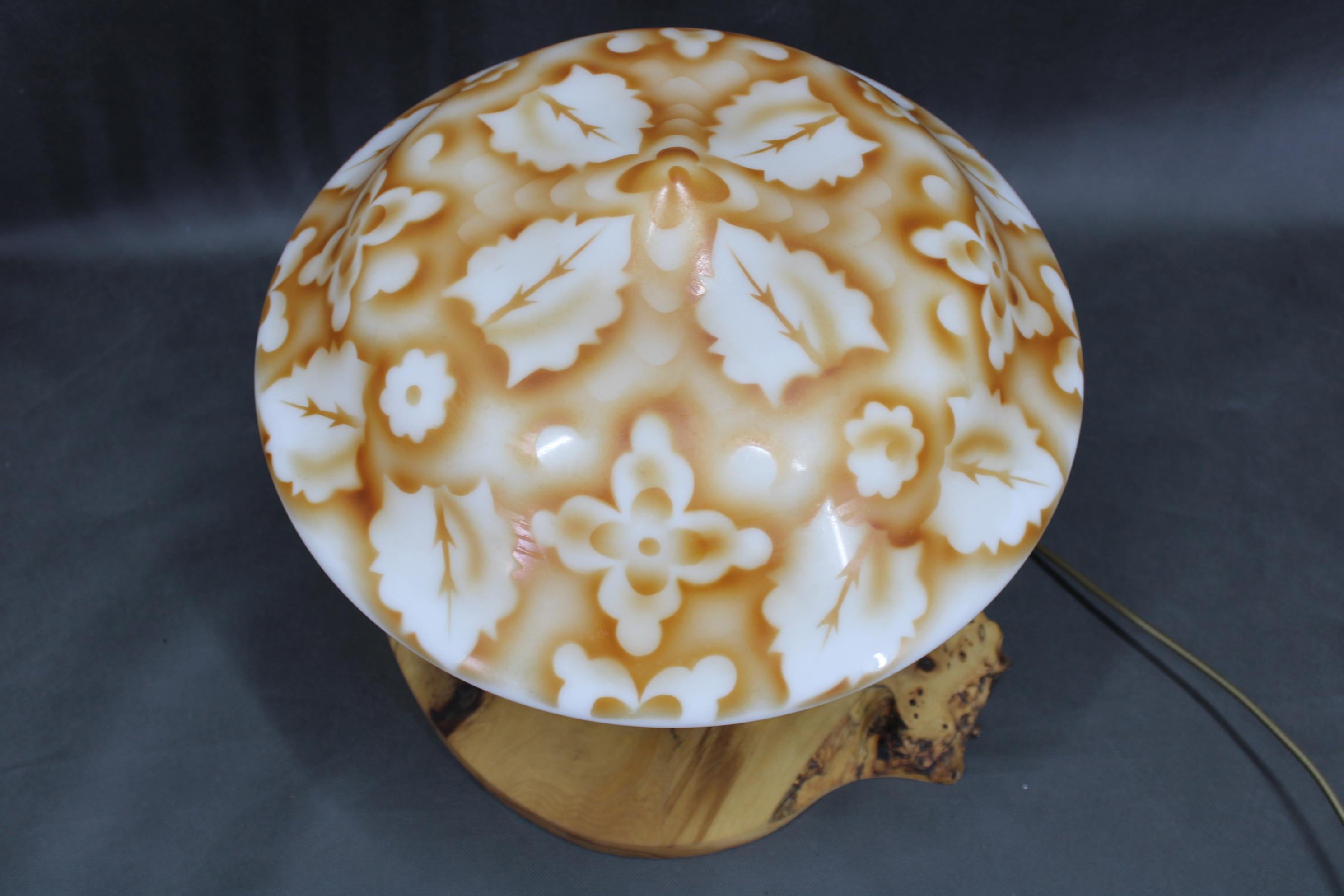 Modern Contemporary Unique Wooden Table Lamp with Glass Shade For Sale