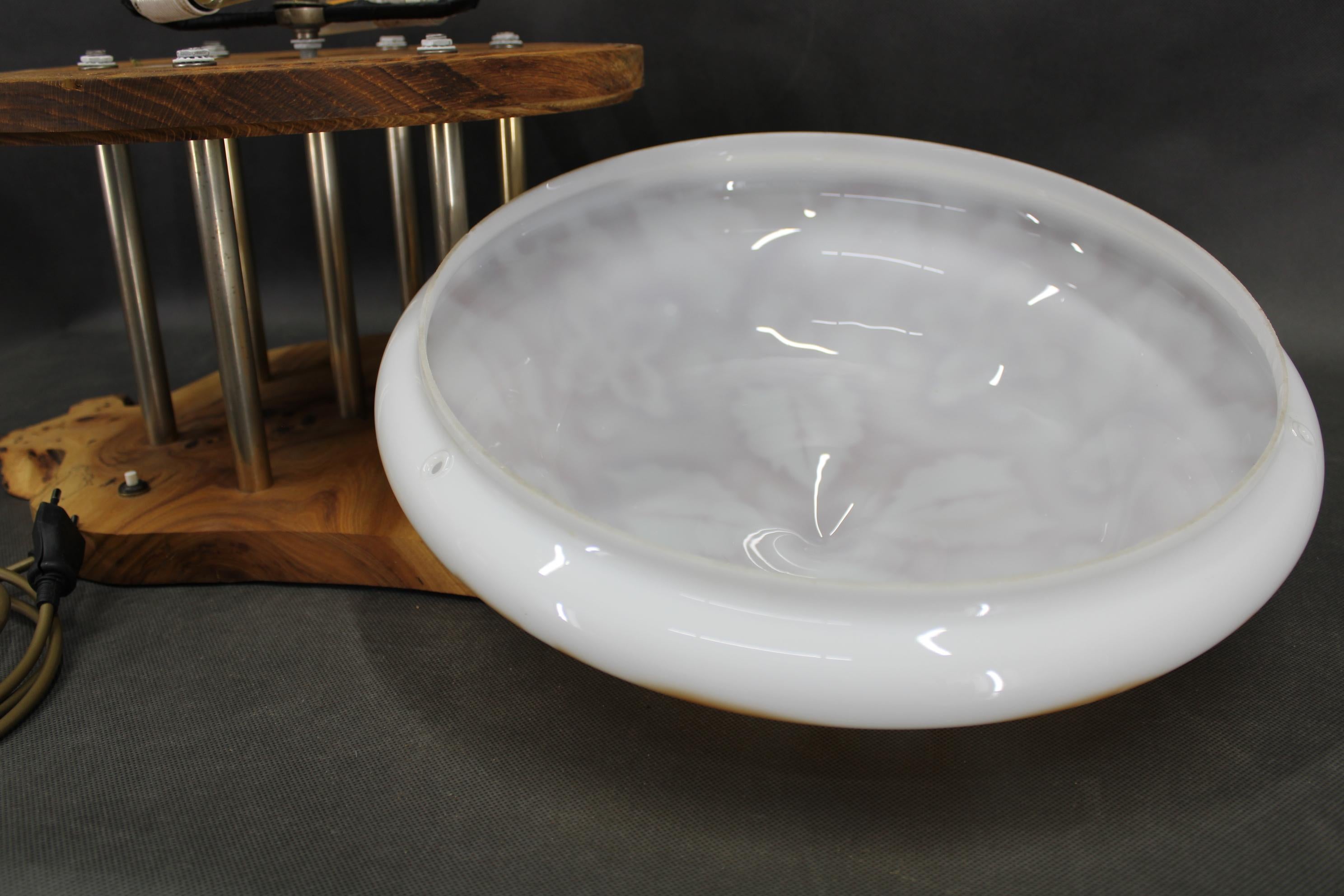 Contemporary Unique Wooden Table Lamp with Glass Shade In Good Condition For Sale In Praha, CZ