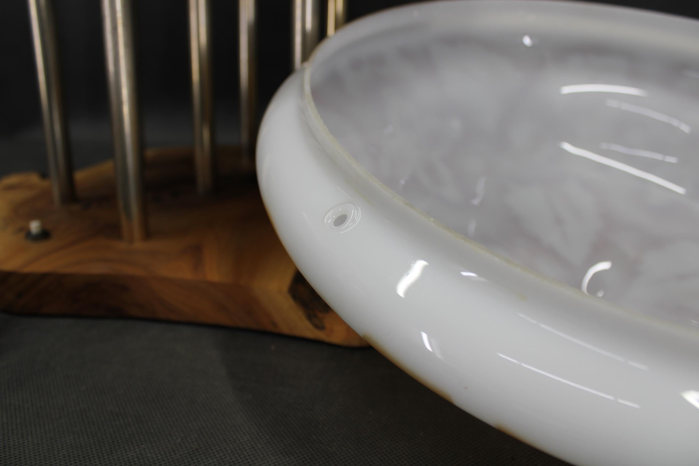 Contemporary Unique Wooden Table Lamp with Glass Shade For Sale 1