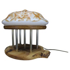 Contemporary Unique Wooden Table Lamp with Glass Shade