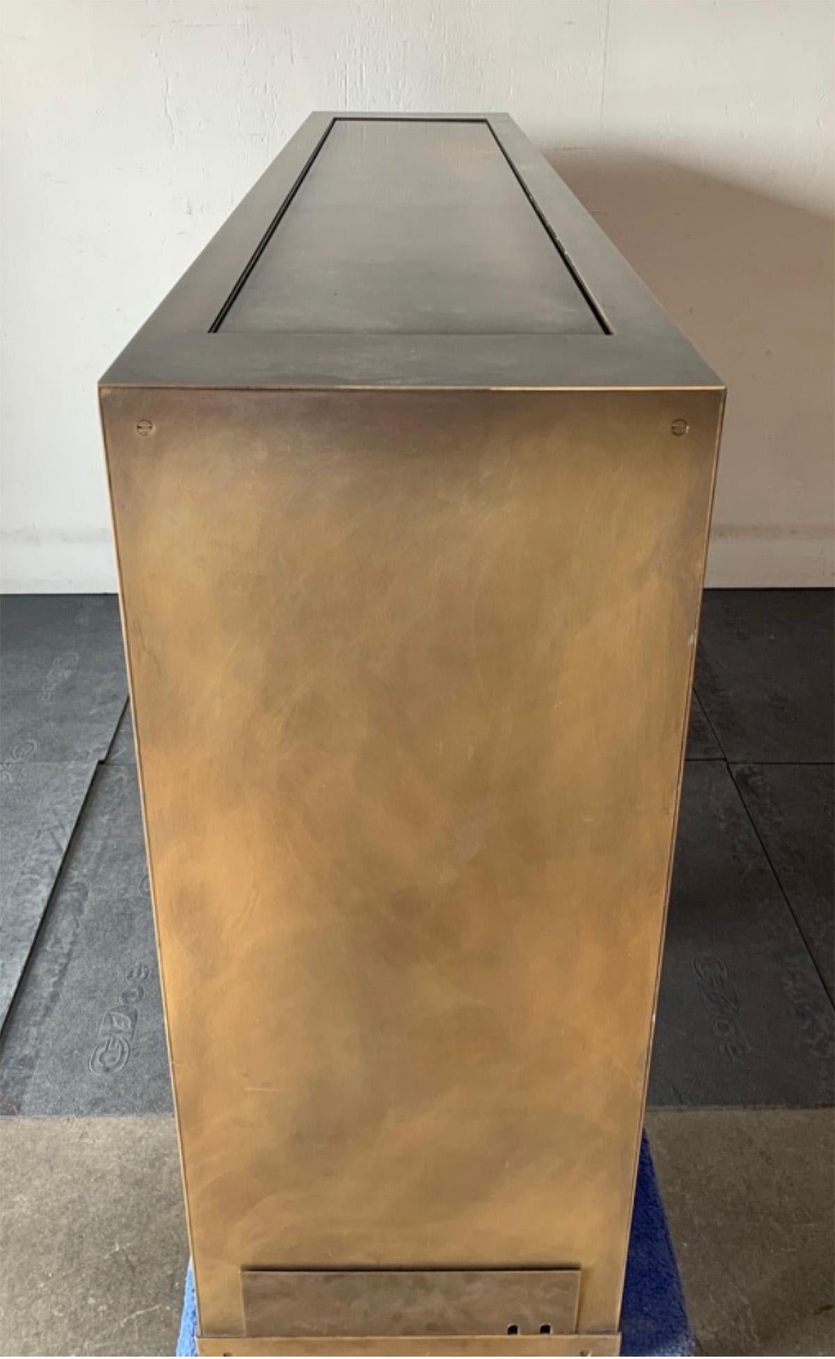 American Contemporary Unlacquered Bronze Console with TV Lift Mechanism