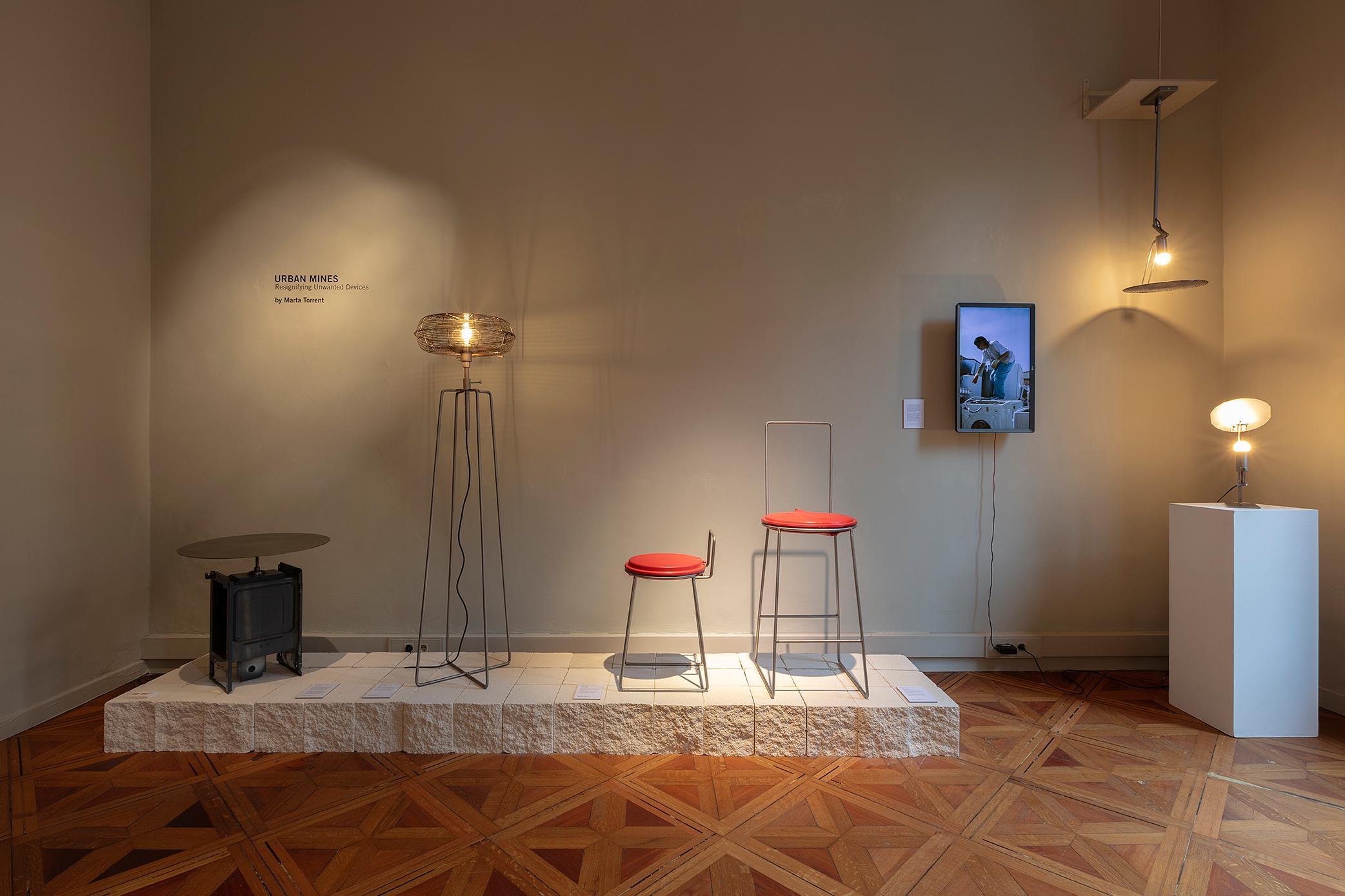 Contemporary upcycled floor lamp made from a reclaimed industrial fan For Sale 2