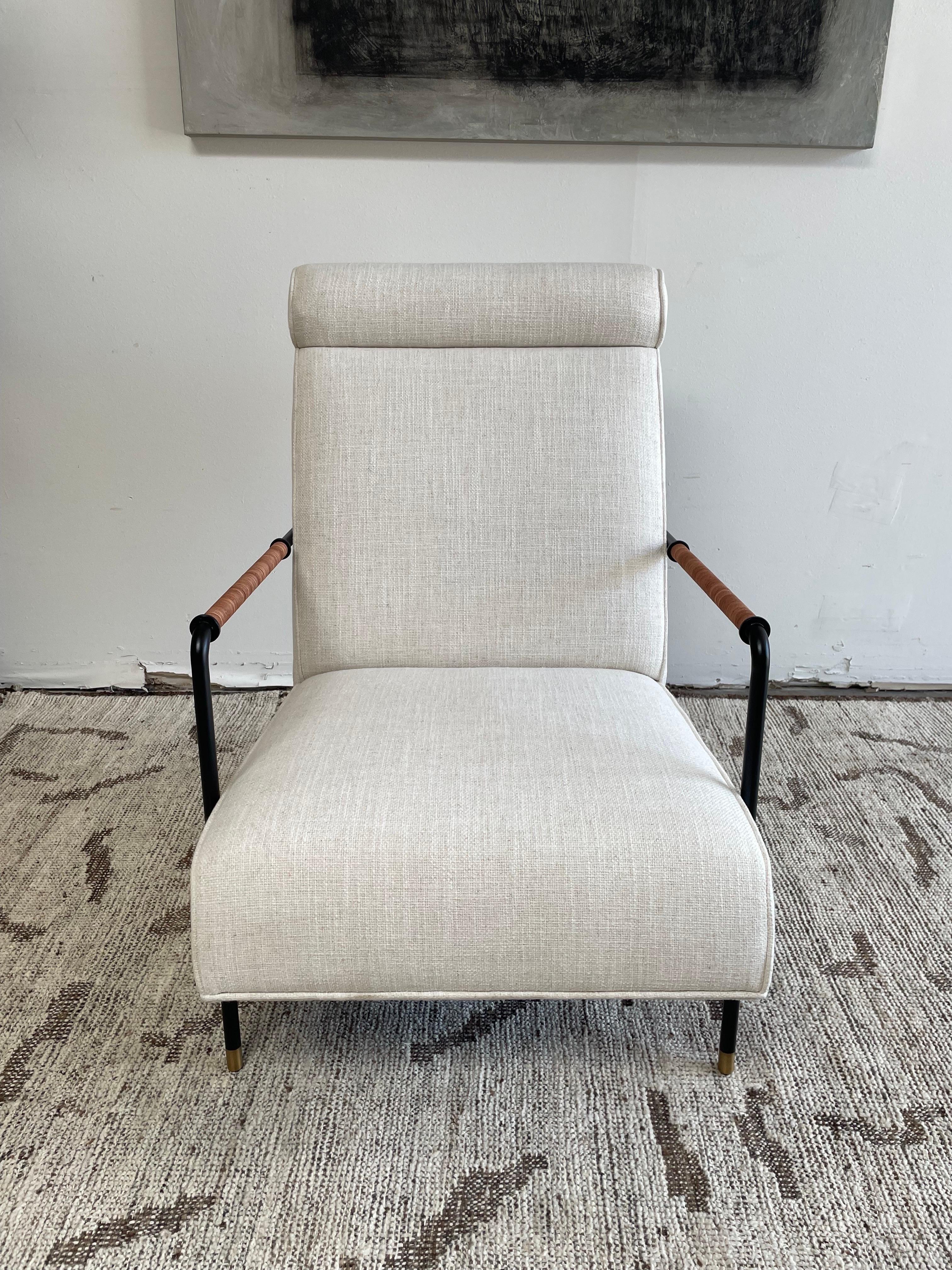 Contemporary Upholstered and Metal Lounge Chair with Leather Rope Arms 8