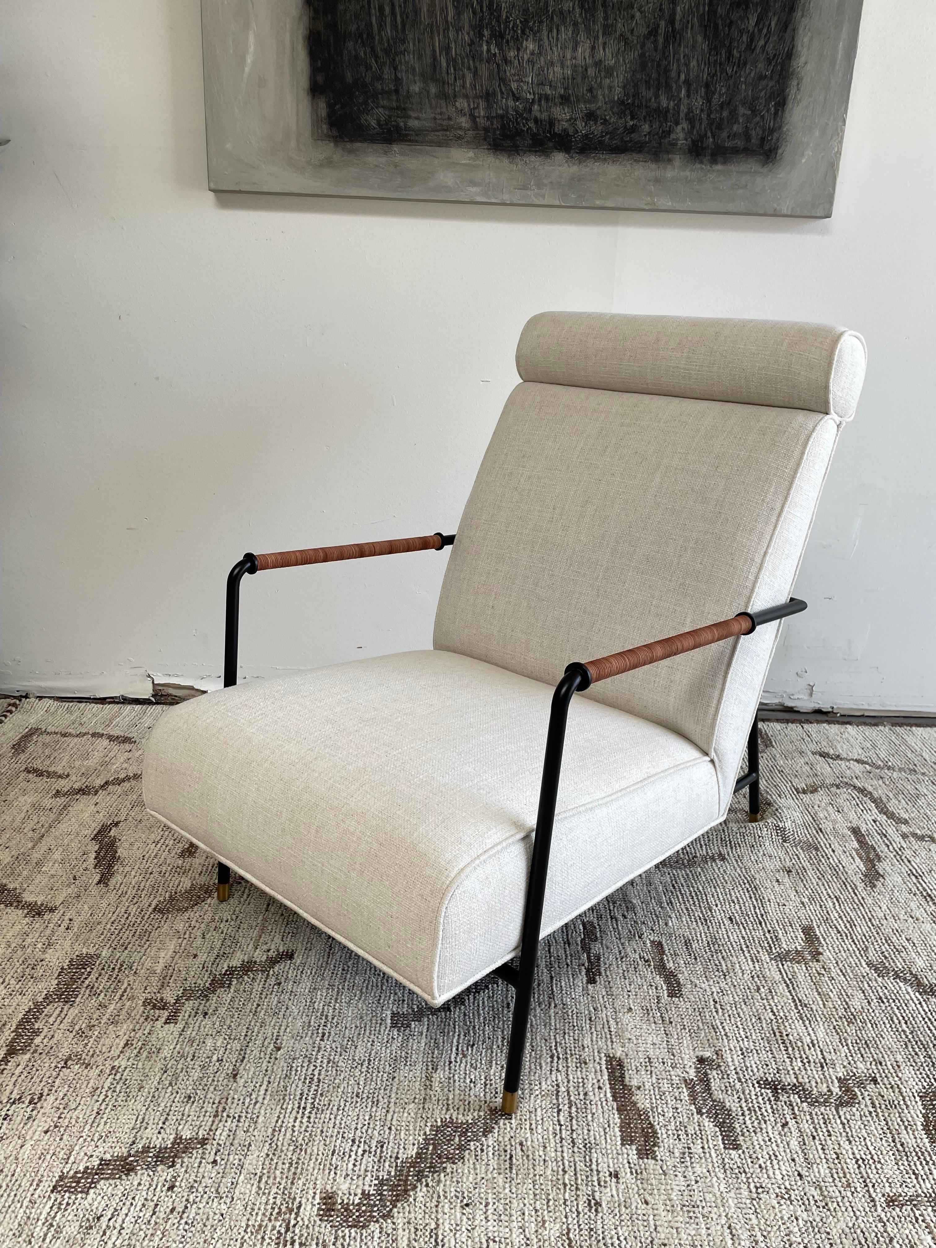 Contemporary Upholstered and Metal Lounge Chair with Leather Rope Arms 5