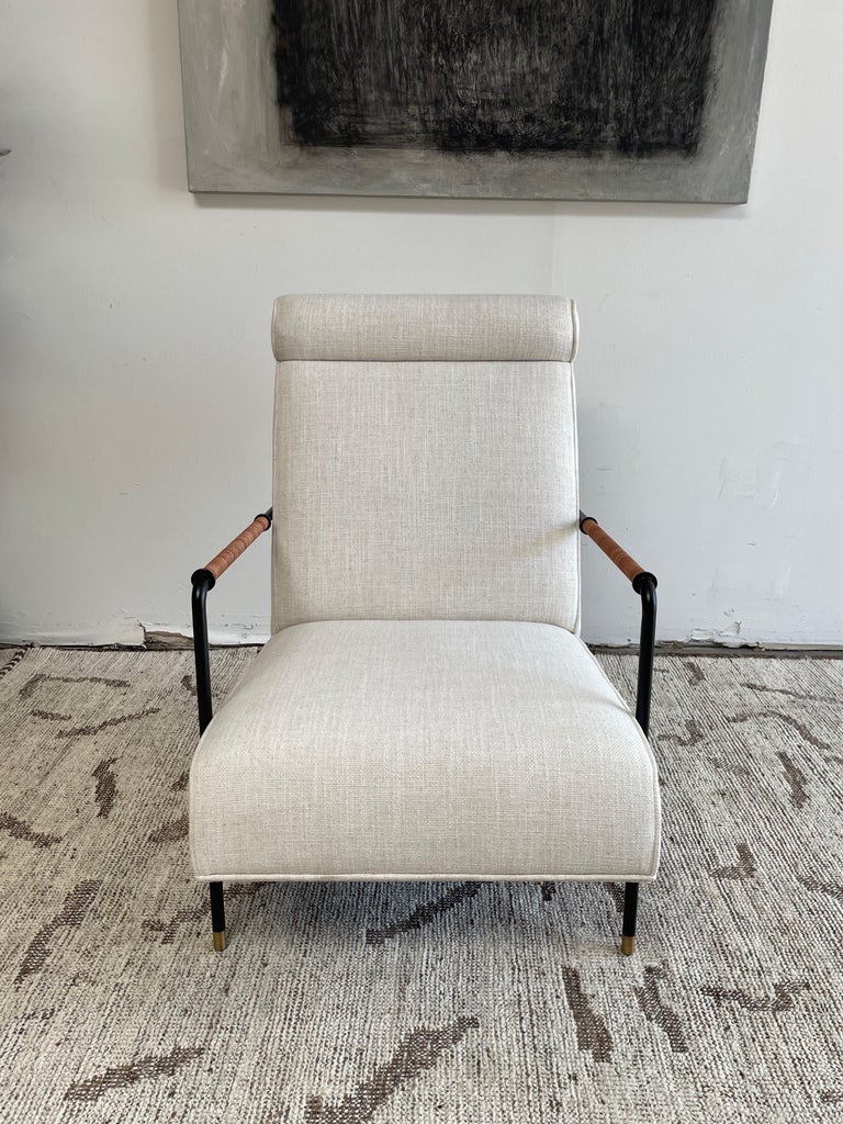 Contemporary Upholstered and Metal Lounge Chair with Leather Rope Arms