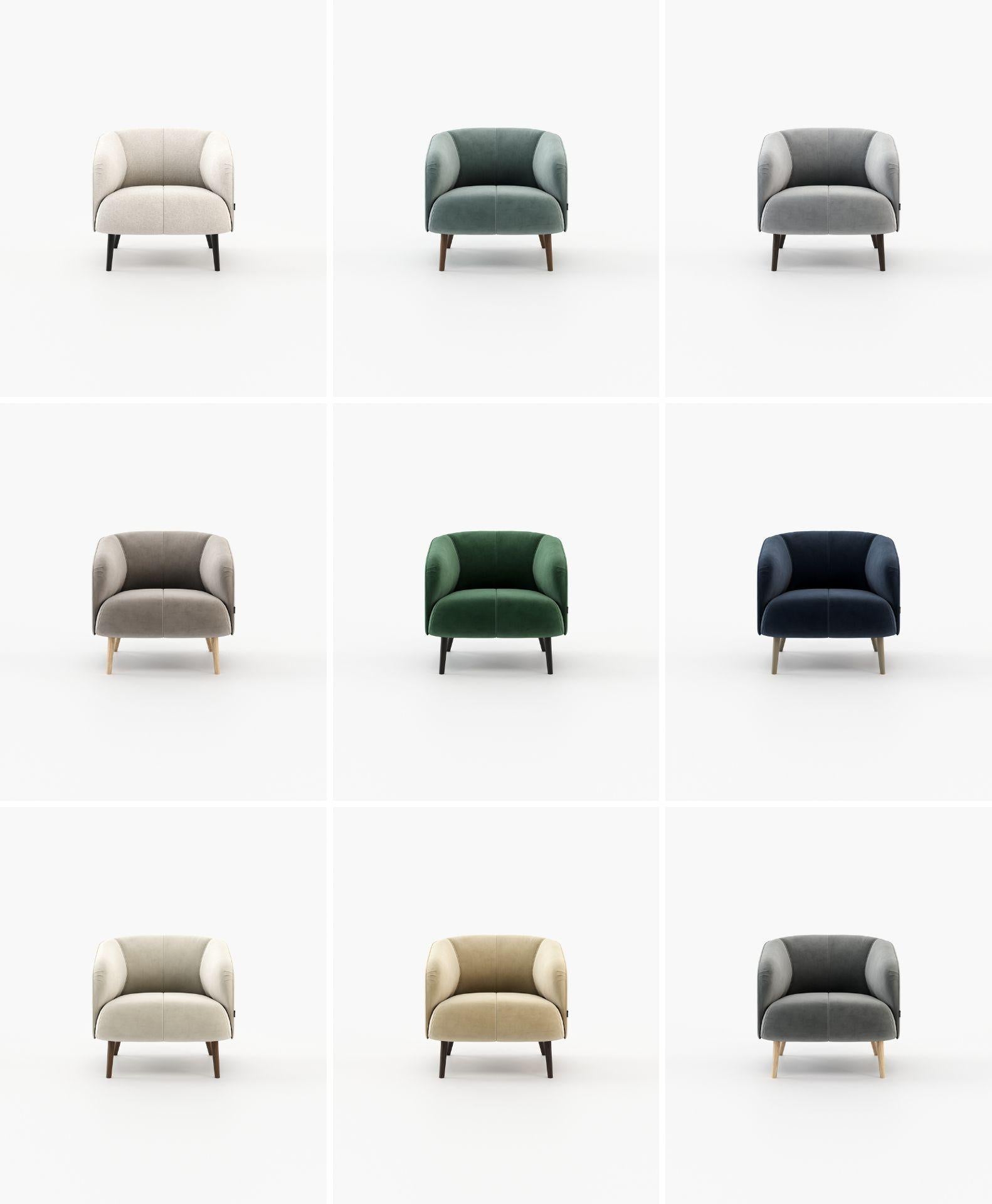 Hand-Crafted Contemporary Upholstered armchair, availabe in multiple fabrics For Sale