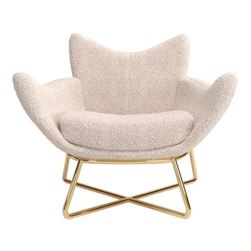 Contemporary Upholstered Armchair with Lacquered Metallic Base For Sale