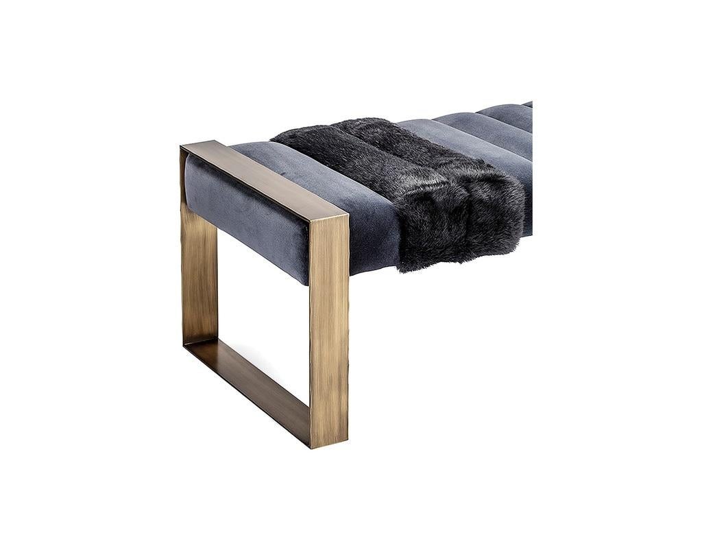 Contemporary Upholstered Bench, Blush Velvet/ Bronze Base For Sale 2