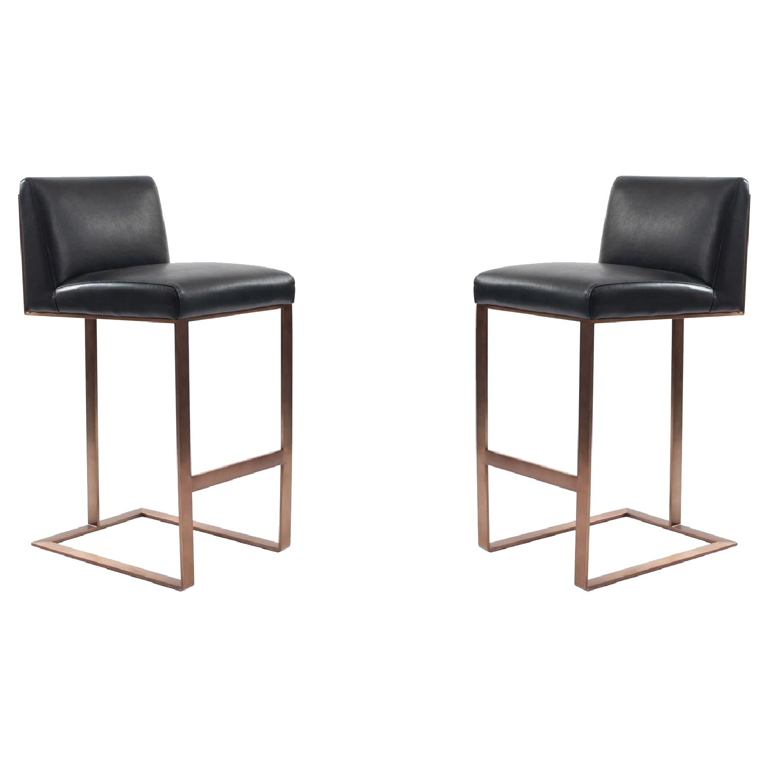 Contemporary Upholstered Black Leather Barstools For Sale