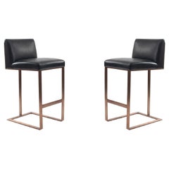 Contemporary Upholstered Black Leather Barstools