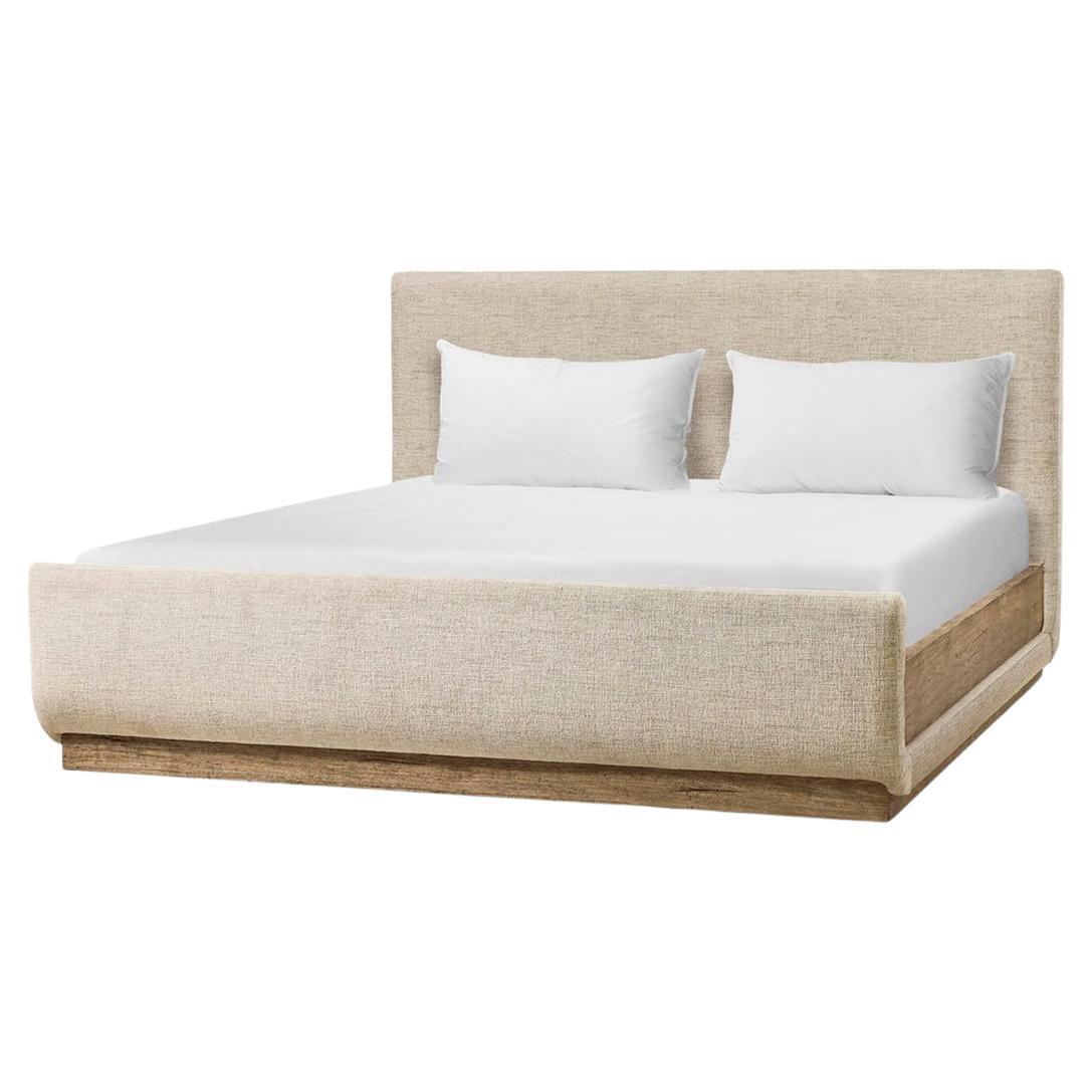 Contemporary Upholstered CAL King Bed with Wood Base