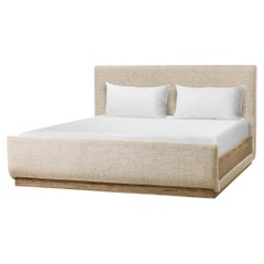 Contemporary Upholstered CAL King Bed with Wood Base