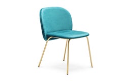 Contemporary Upholstered Dining Chair Set, Base in Satin Brass