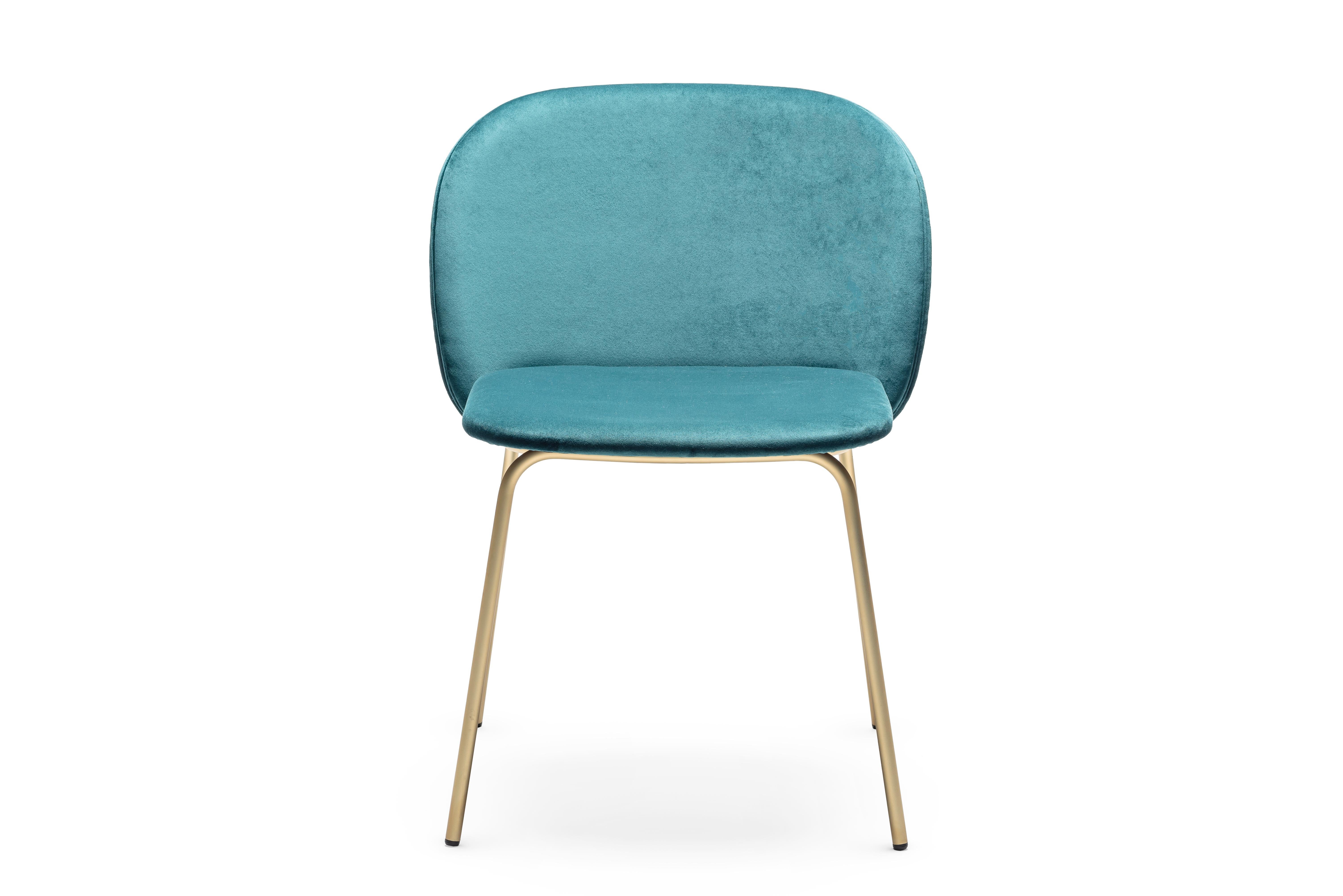 Moderno Set di sedie da pranzo imbottite contemporanee, base in ottone satinato in vendita