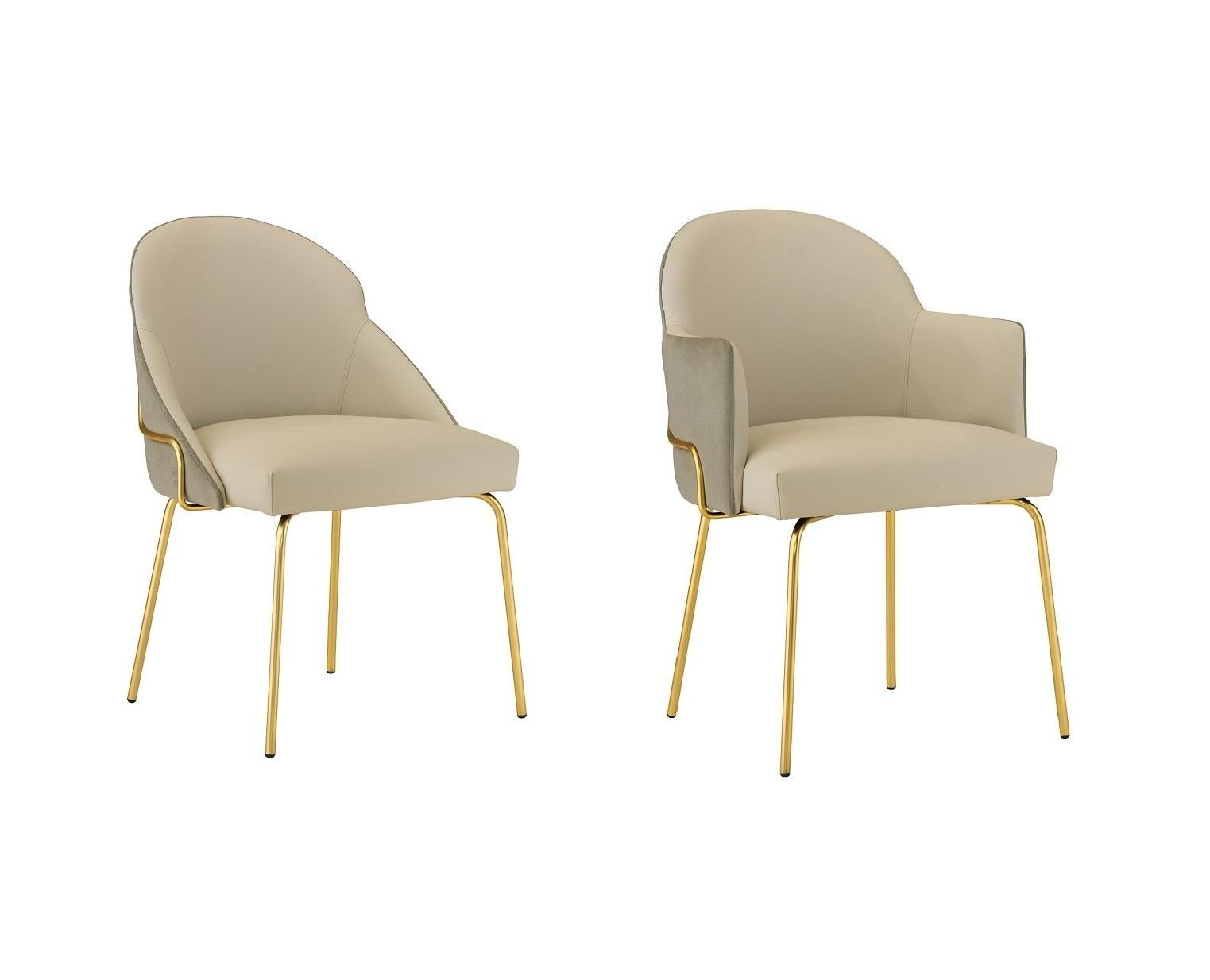 Upholstered seat and back in faux beige leather and taupe fabric.
The chair is offered in a powder coated brass legs with floor protecting glides.
Curved back for greater support and comfort.
Handcrafted in Italy.
Contact us to enquire about COM/COL