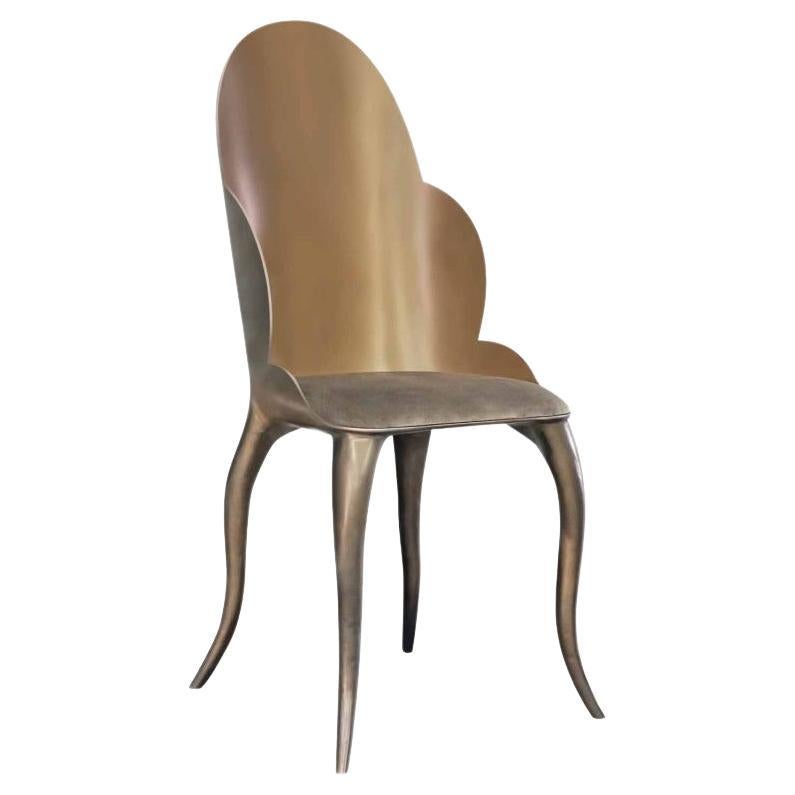Modern Contemporary Upholstered Dining Chairs with Resin Finish in Brass Color  For Sale