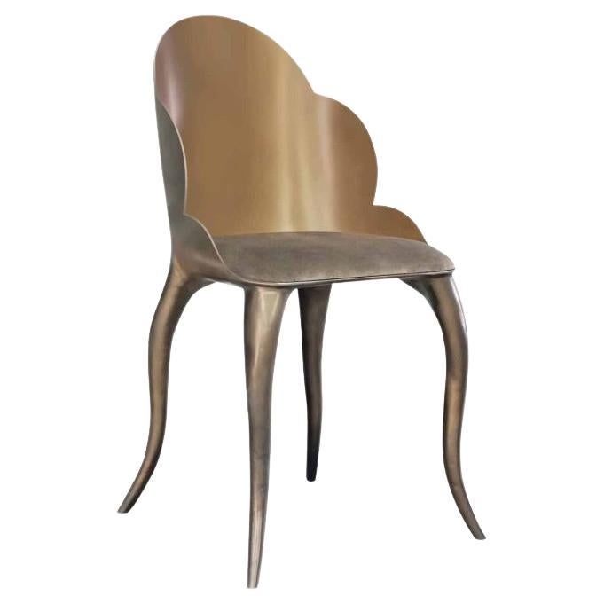 Contemporary Upholstered Dining Chairs with Resin Finish in Brass Color  For Sale