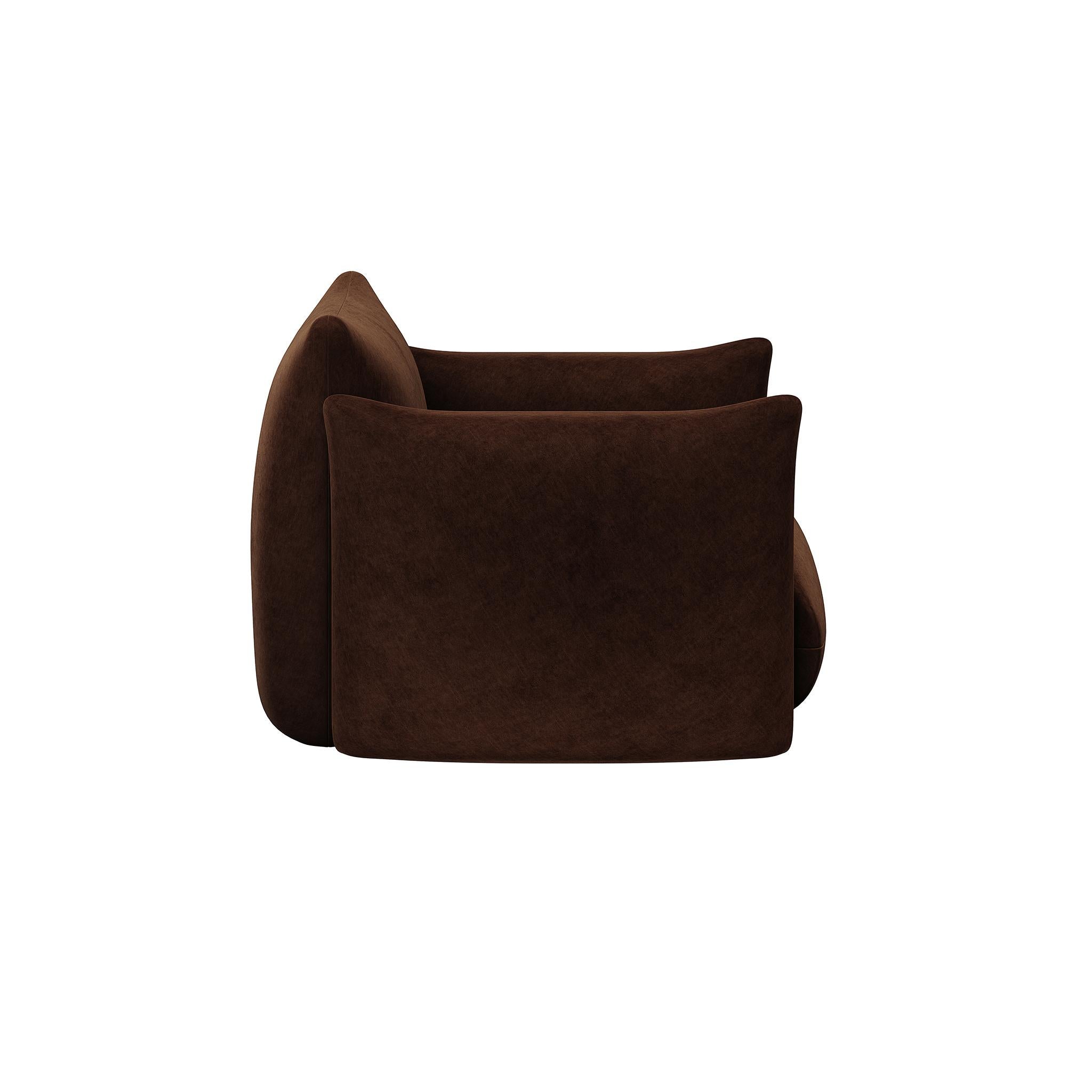 Mid-Century Modern Mid-Century Customizable Armchair Upholstered in Dark Brown Chocolat Velvet For Sale
