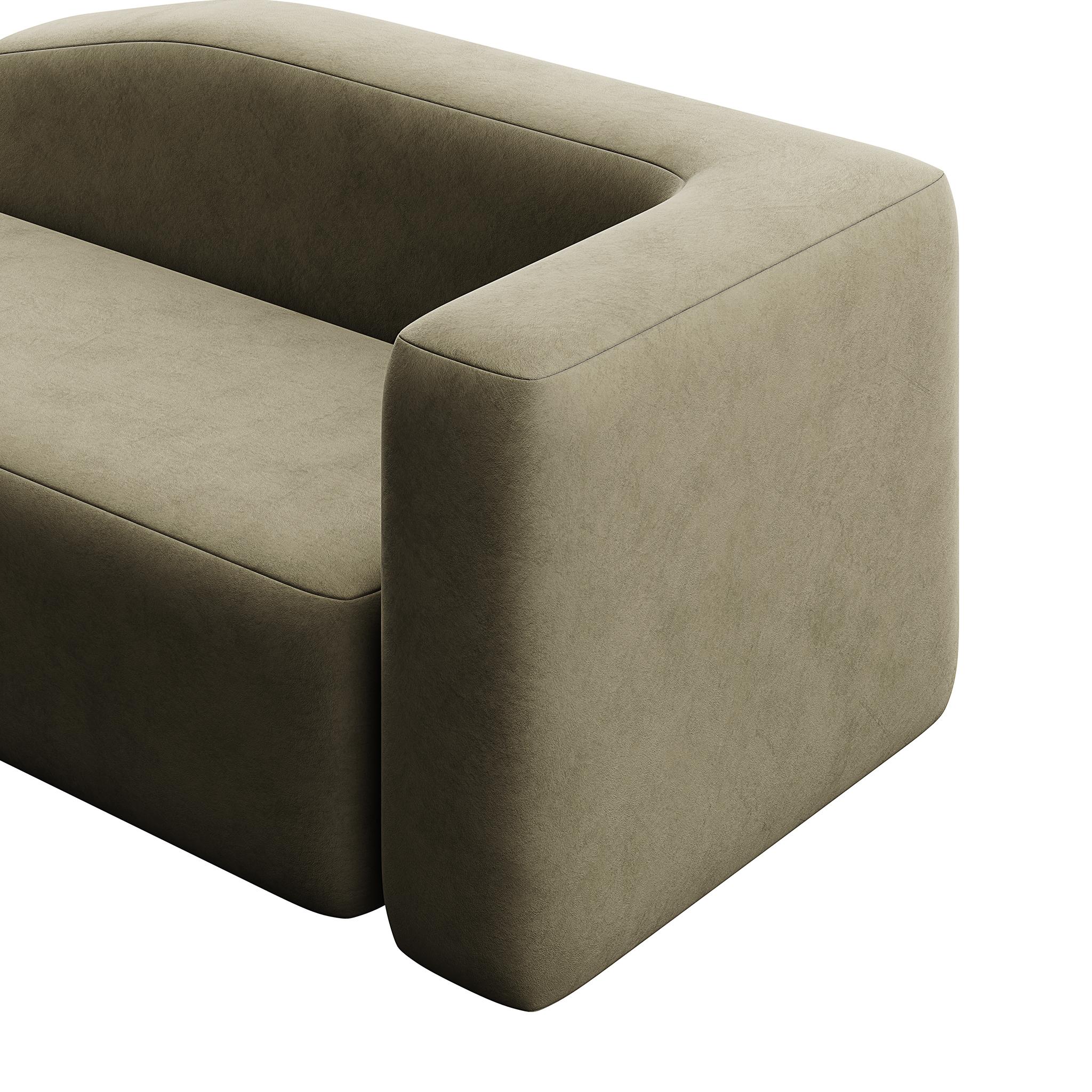 Organic Modern Contemporary Customizable Upholstered Chaise Longue Sofa Green Forest Velvet For Sale