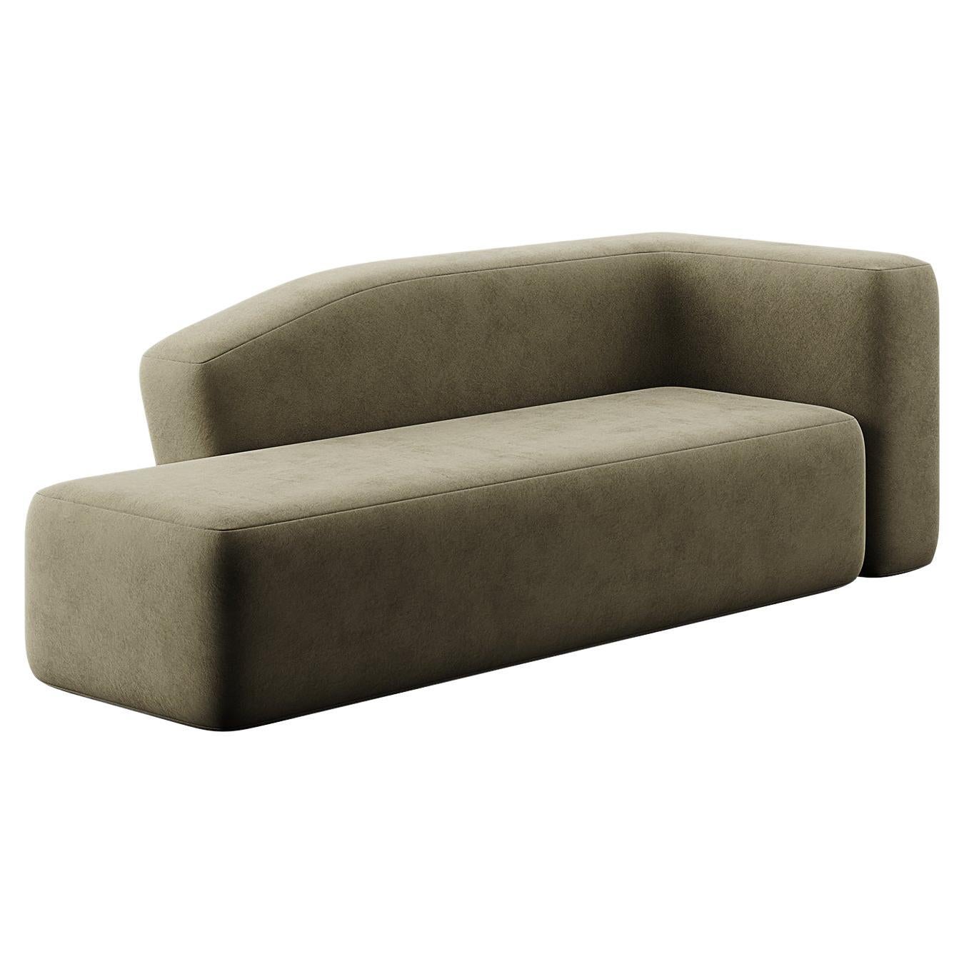 Contemporary Customizable Upholstered Chaise Longue Sofa Green Forest Velvet For Sale