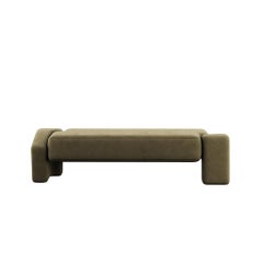 Contemporary Organic Modernis Bench Upholstered in Green Forest Velvet