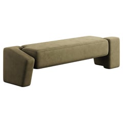 Contemporary Organic Modernis Bench Upholstered in Green Forest Velvet