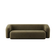 Contemporary Organic Modern Upholstered Sofa in Green Forest Velvet