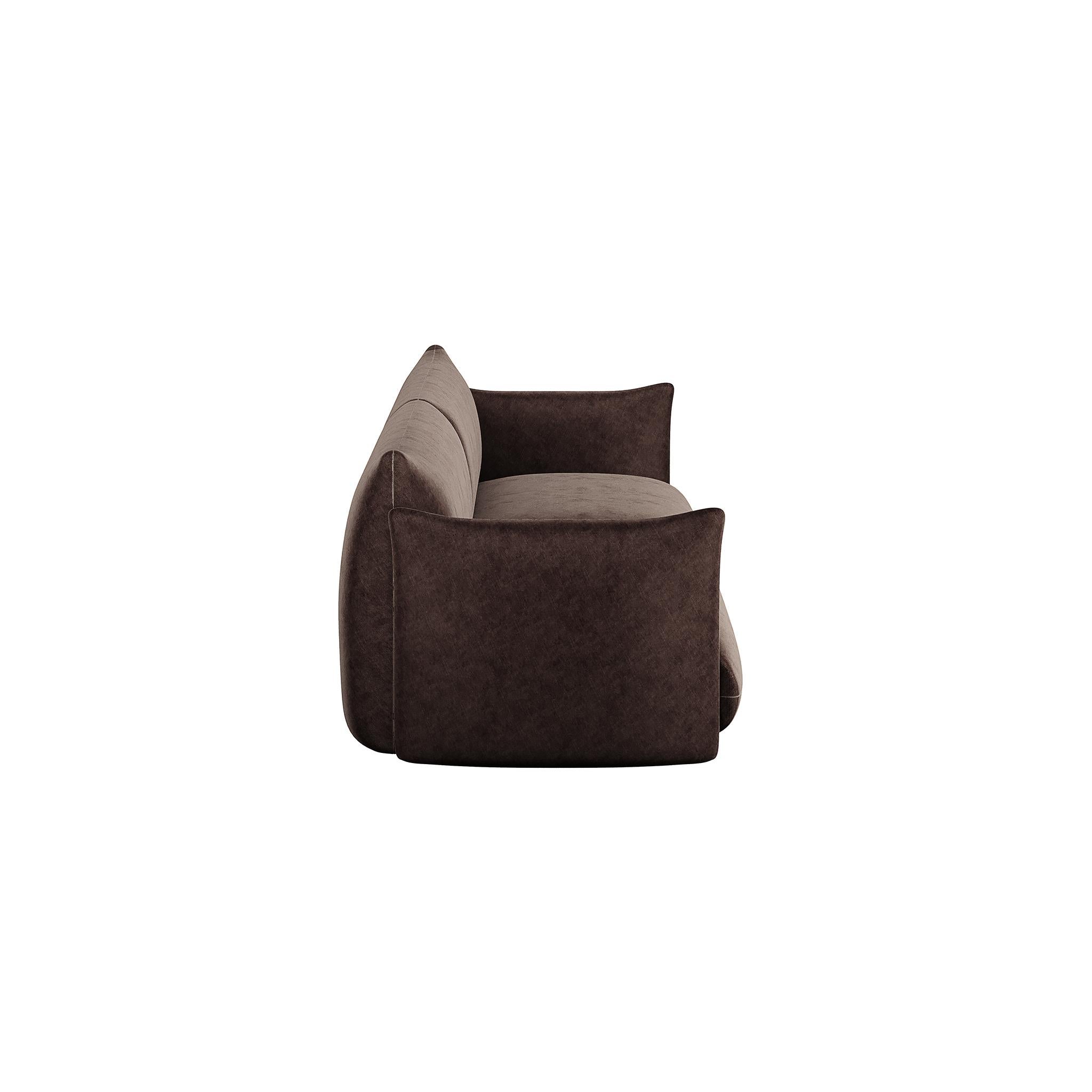 Contemporary Minimalist Modern Customizable Sofa Upholstered in Dark Brown Chocolat Velvet For Sale