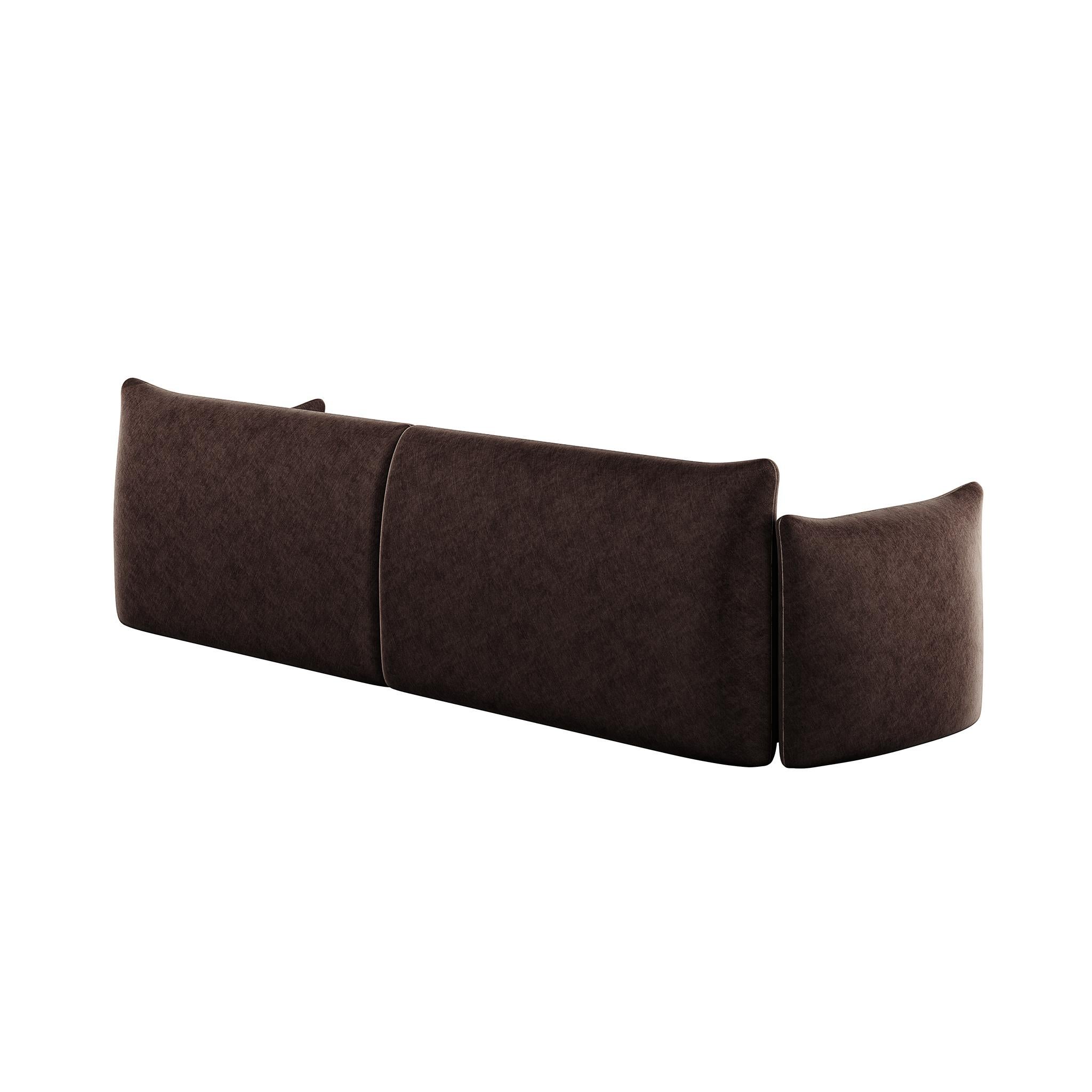 Minimalist Modern Customizable Sofa Upholstered in Dark Brown Chocolat Velvet For Sale 1