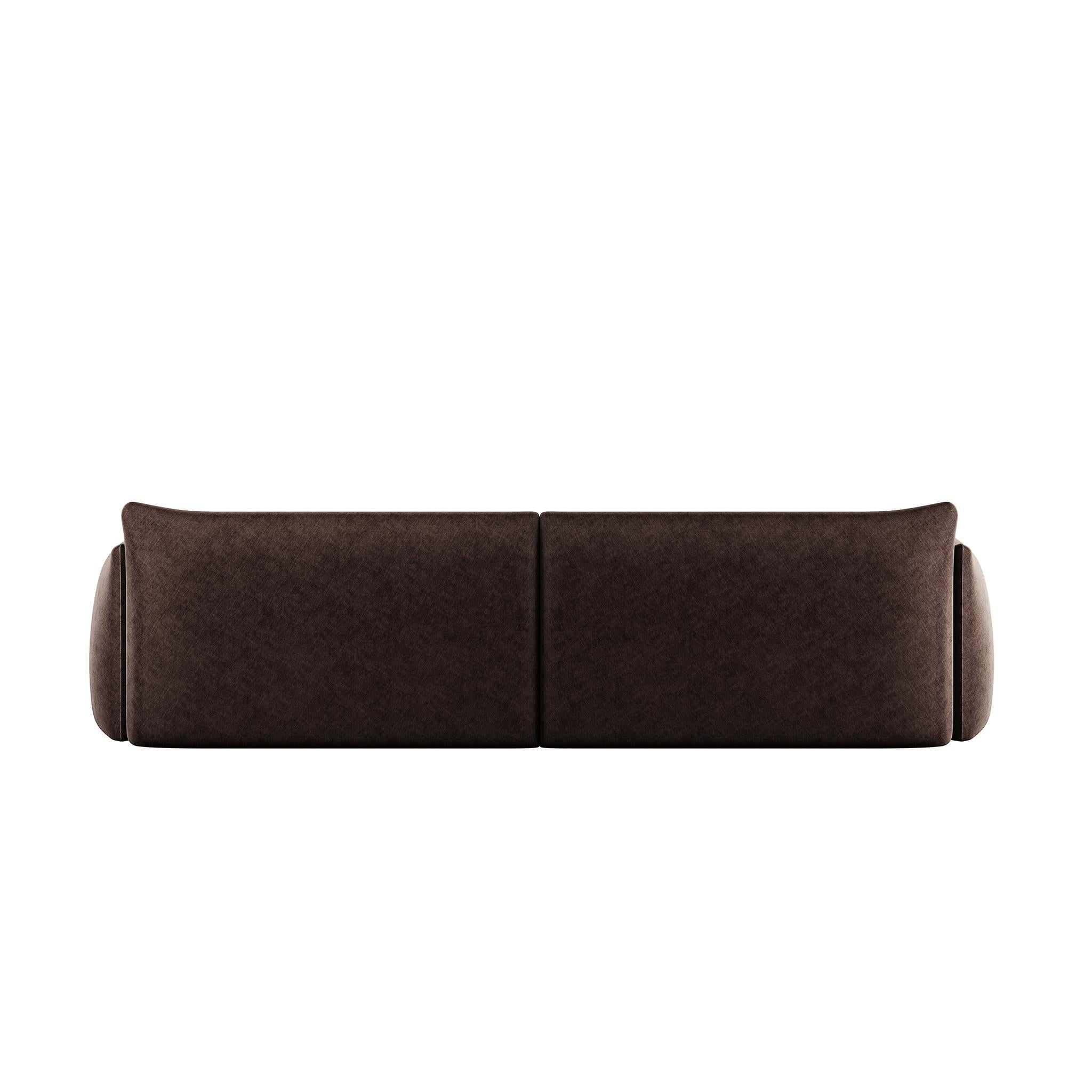 Minimalist Modern Customizable Sofa Upholstered in Dark Brown Chocolat Velvet For Sale 2