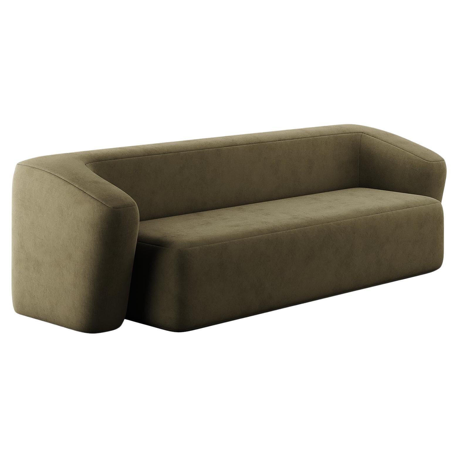 Contemporary Organic Modern Upholstered Sofa in Green Forest Velvet For Sale