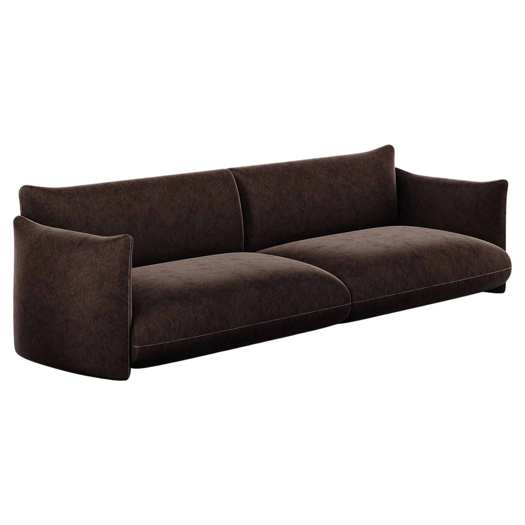 Minimalist Modern Customizable Sofa Upholstered in Dark Brown Chocolat Velvet For Sale