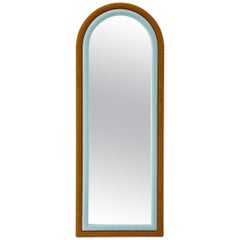 Vintage Contemporary Upholstered Iris Floor Mirror, Blue and Copper