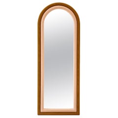 Contemporary Upholstered Iris Floor Mirror, Copper and Pink