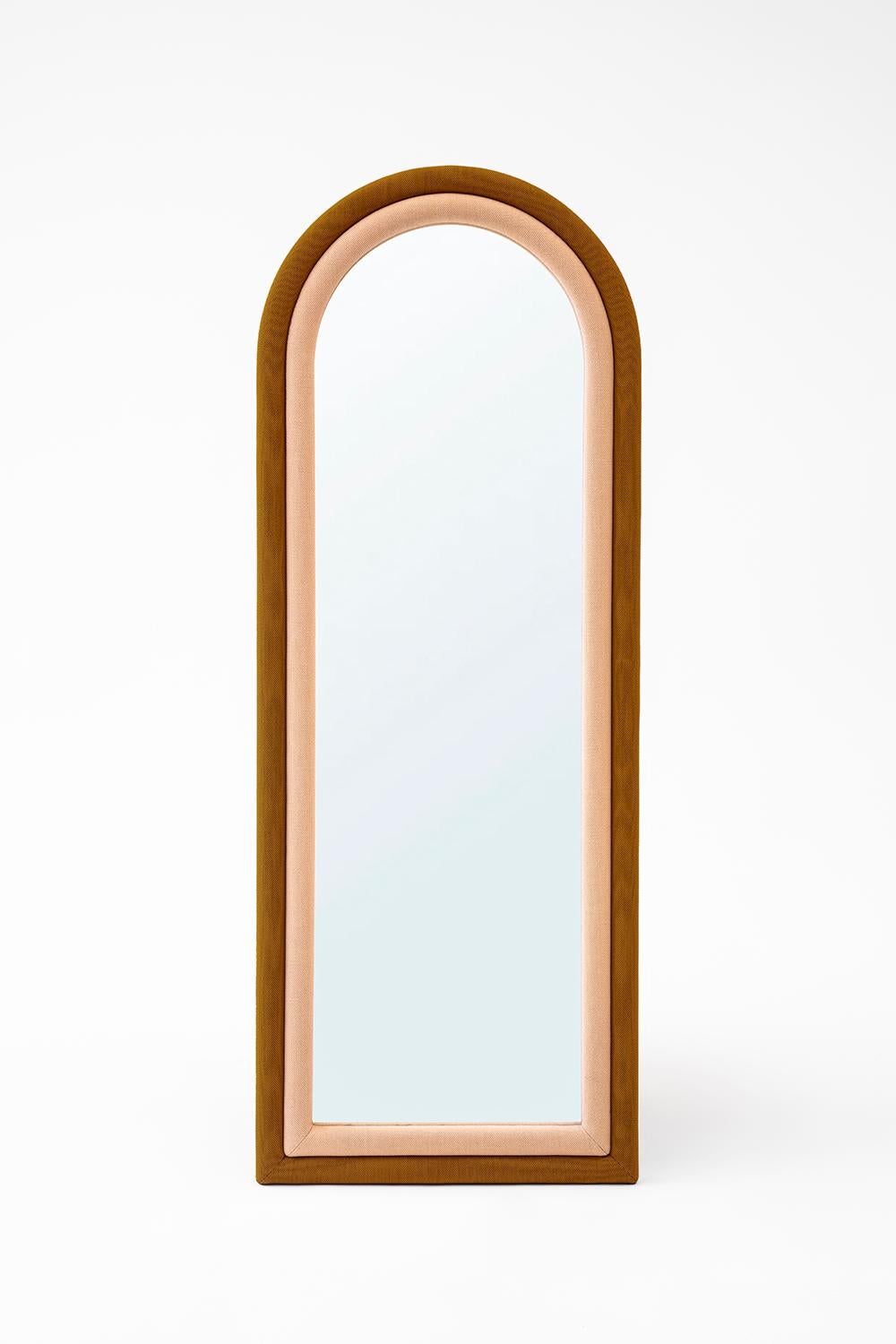 Contemporary Upholstered Iris Floor Mirror In New Condition For Sale In New York, NY