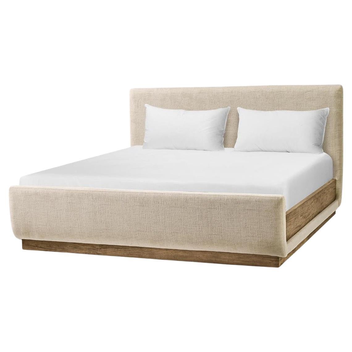 Contemporary Upholstered King Bed with Wood Base