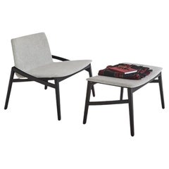 Contemporary Upholstered Lounge Chair & Footrest with beech wood base