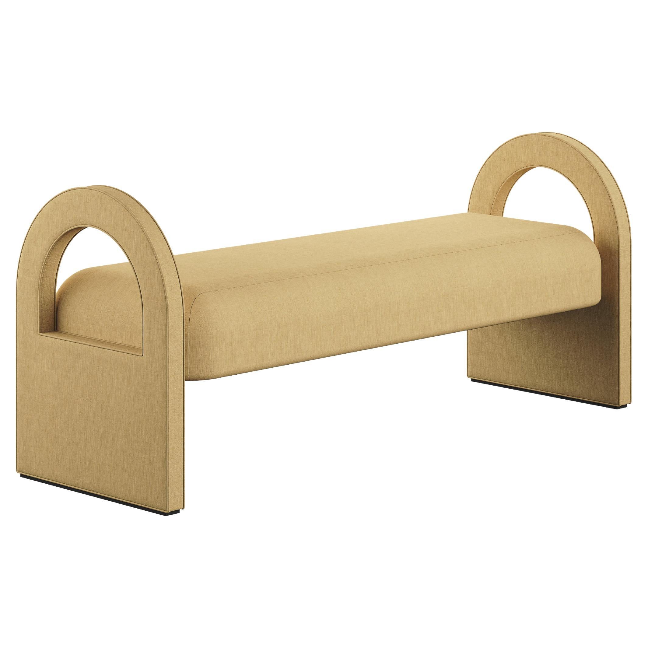 Minimal Modern Bench Full Upholstered in Natural Beige Linen