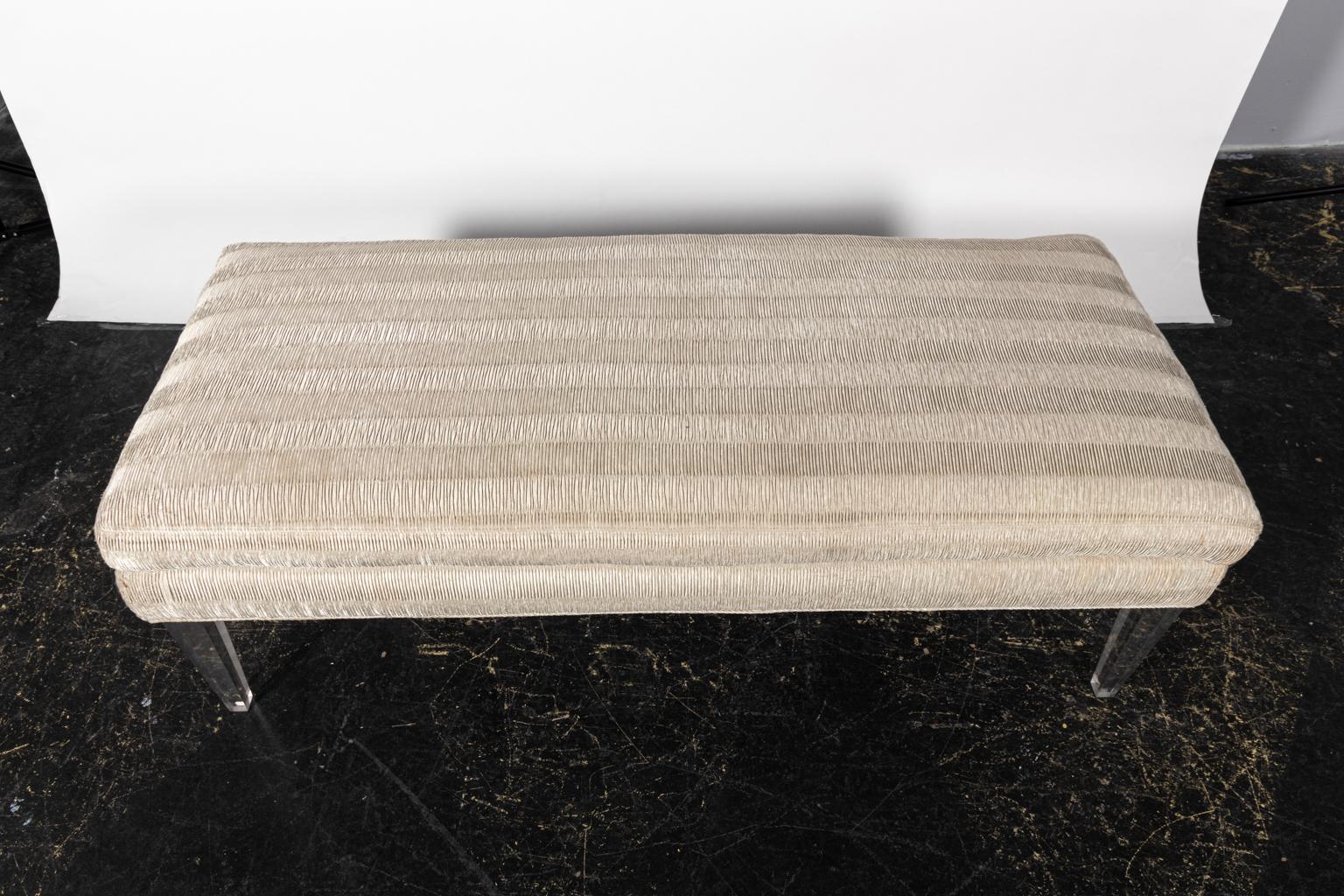 20th Century Contemporary Upholstered Ottoman with Lucite Legs