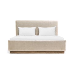 Contemporary Upholstered Queen Bed with Wood Base