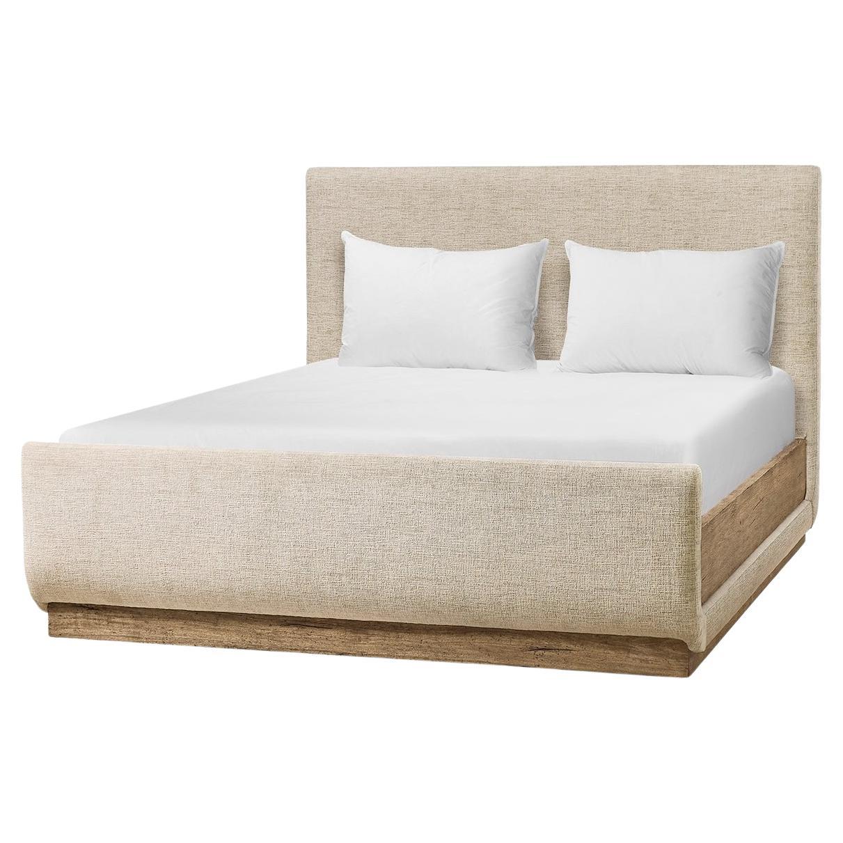 Contemporary Upholstered Queen Bed with Wood Base