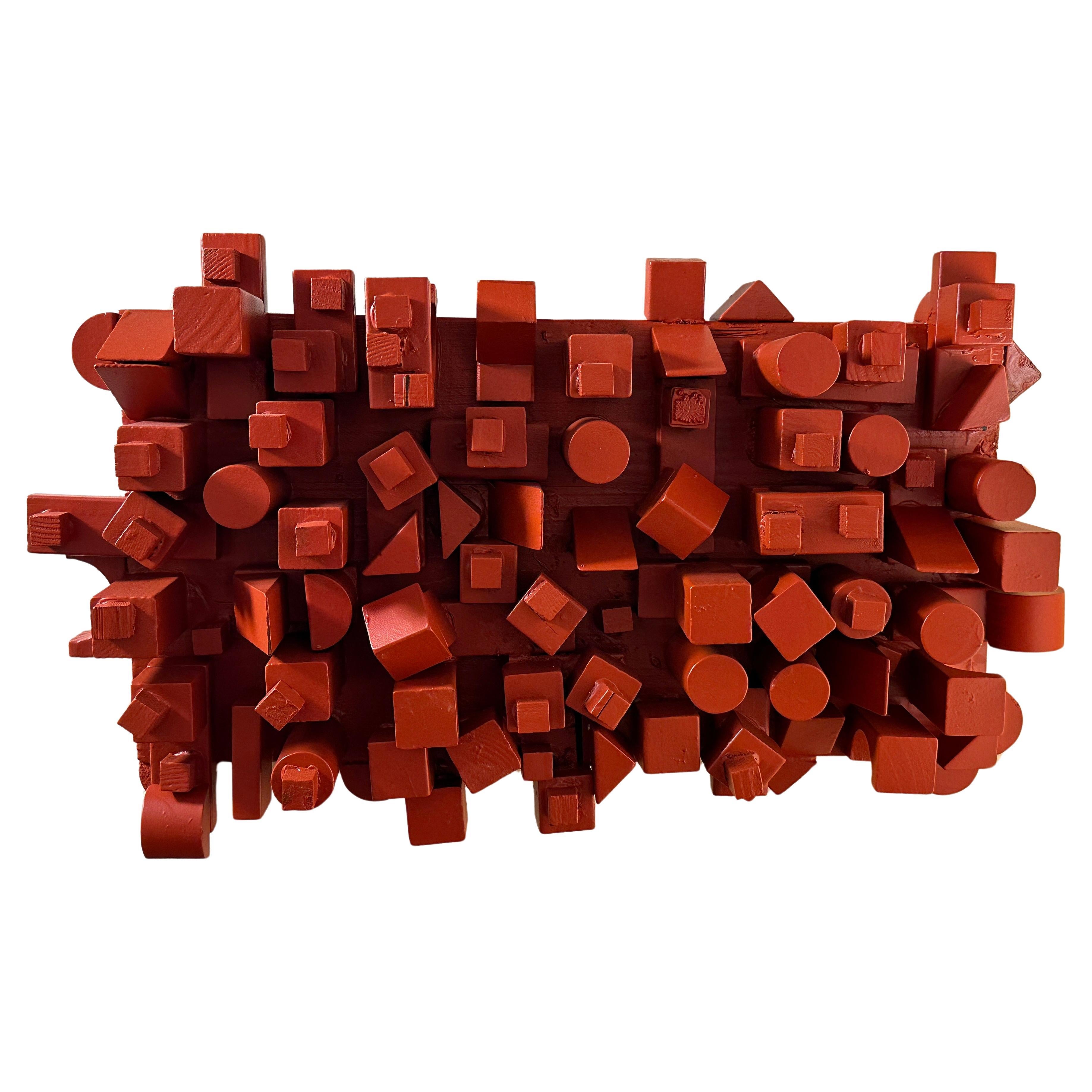 Contemporary Urban Rectangular Red Wall Sculpture by Charles Fultz For Sale