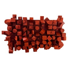 Contemporary Urban Rectangular Red Wall Sculpture von Charles Fultz