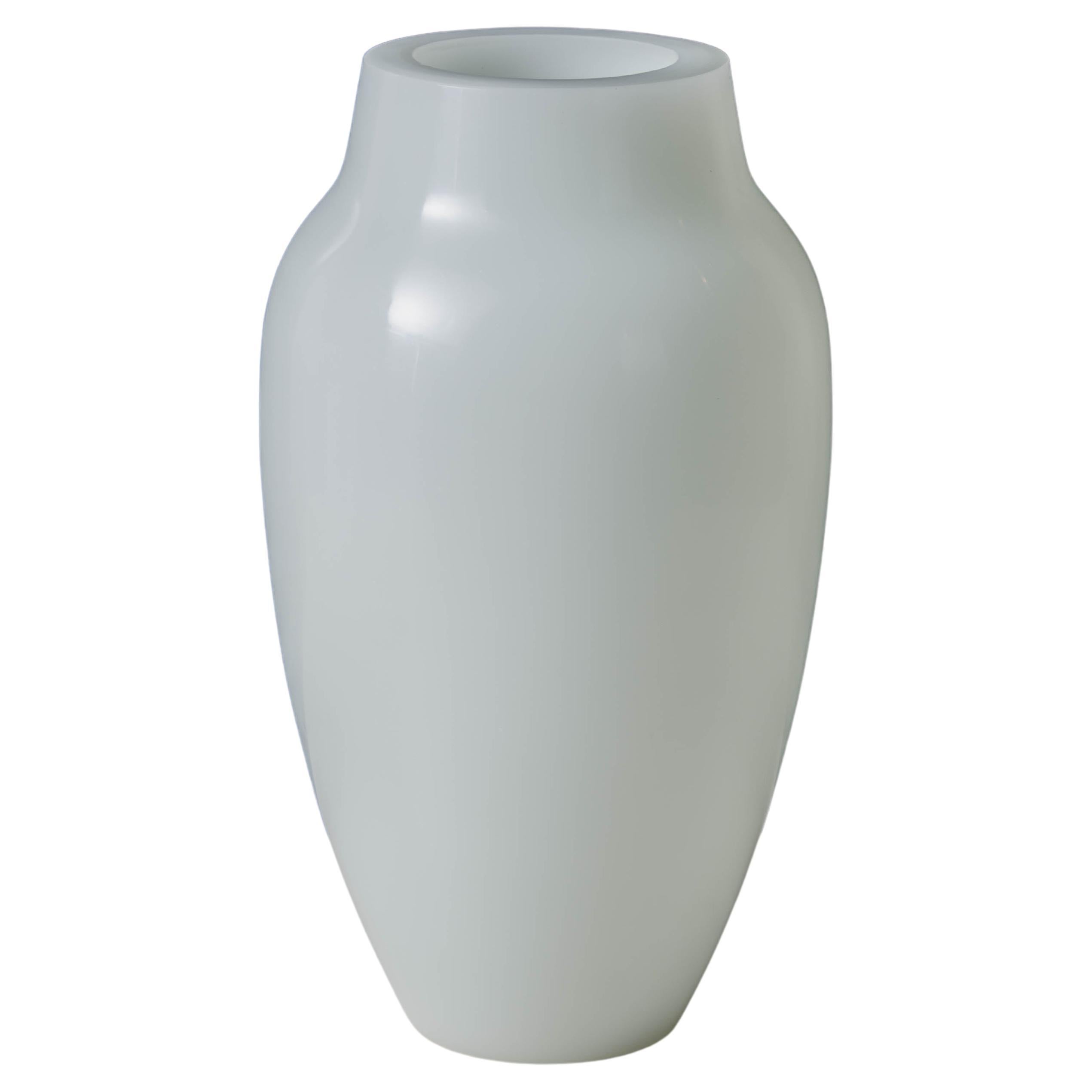 Contemporary Urn Shape Vase in Bai Jade Peking Glass by Robert Kuo
